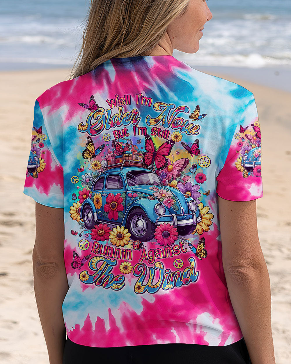 Older Now Still Running Against the Wind Tie Dye Hippie Flower Car AOP Shirts _3_ ixby3