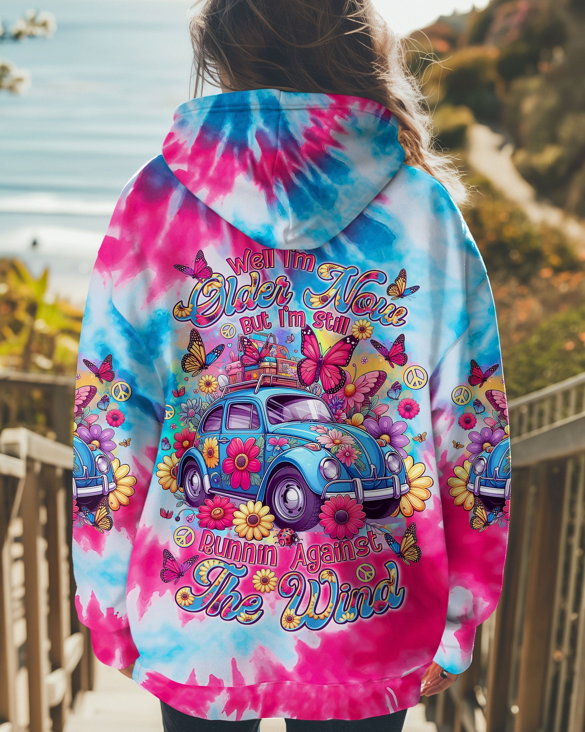 Older Now Still Running Against the Wind Tie Dye Hippie Flower Car AOP Shirts _5_ ypnfz