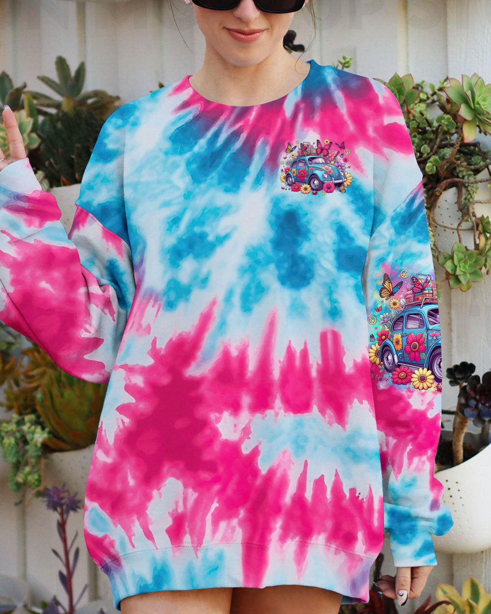 Older Now Still Running Against the Wind Tie Dye Hippie Flower Car AOP Shirts _6_ AggUL