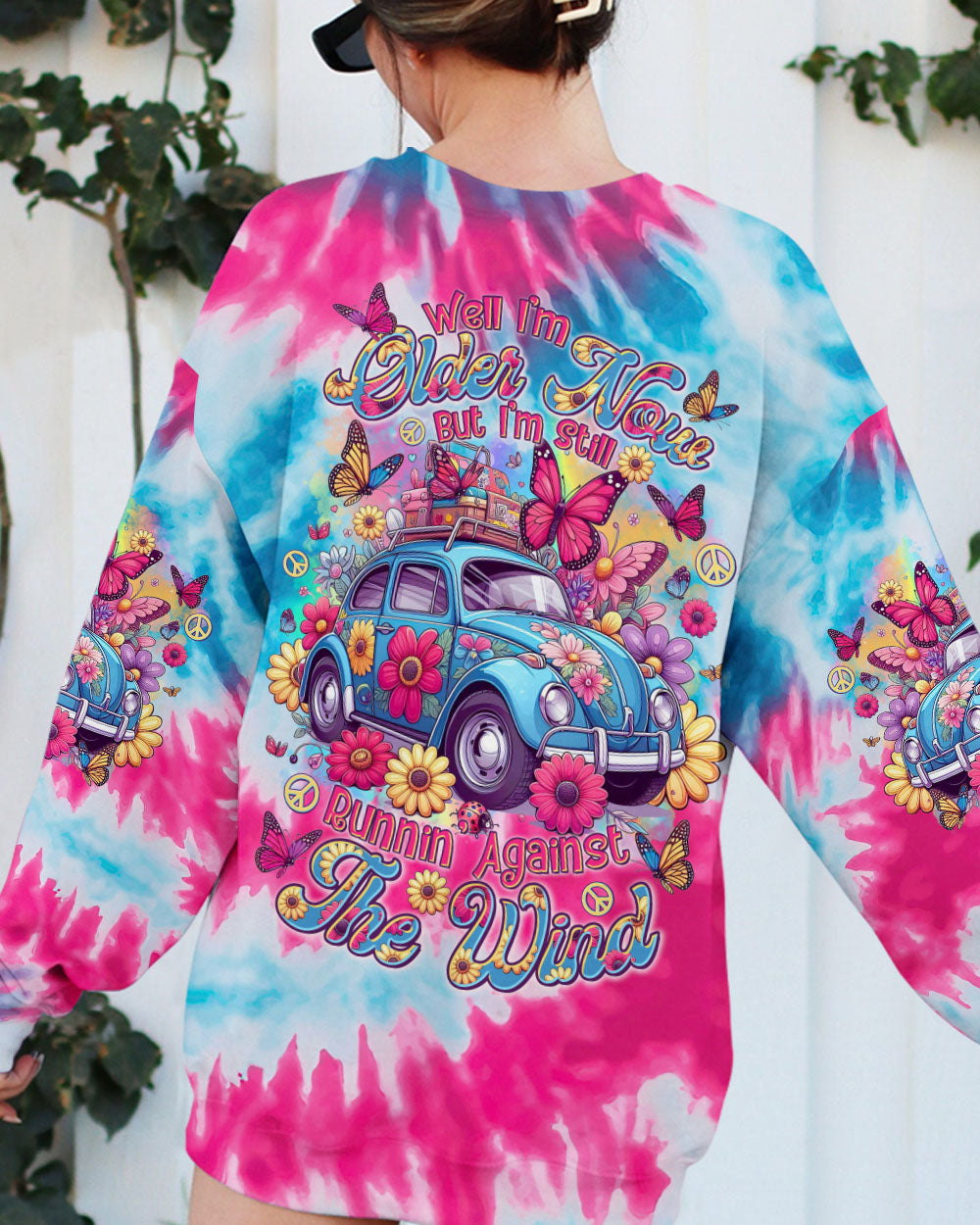 Older Now Still Running Against the Wind Tie Dye Hippie Flower Car AOP Shirts _7_ dTq4k