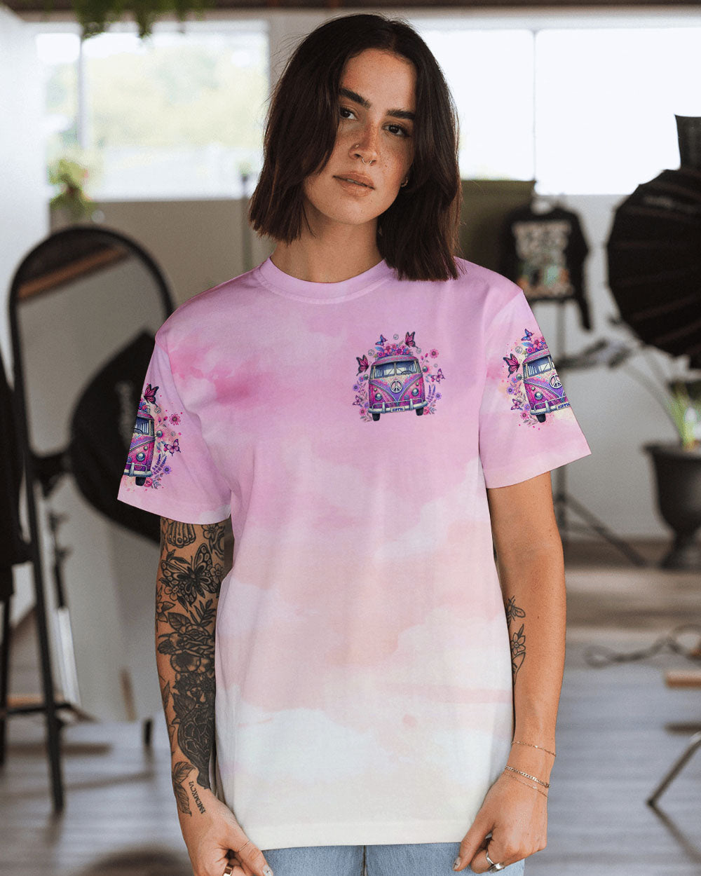 Older Now but I still Runnin Against the Wind Tie Dye Pink Vintage Hippie Van AOP Shirts _11_ JtHwv