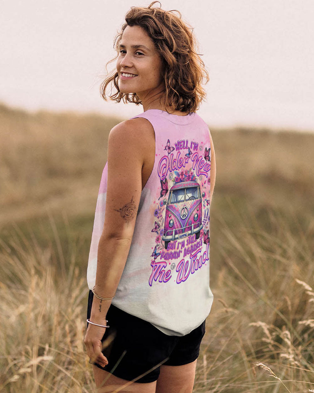 Older Now but I still Runnin Against the Wind Tie Dye Pink Vintage Hippie Van AOP Shirts _3_ yvwM8
