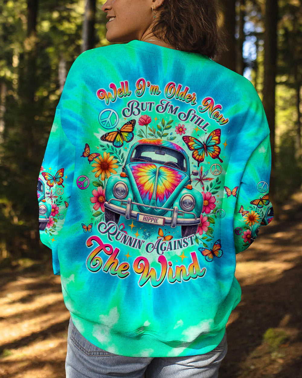 Older Now but I_E2_80_99m Still Runnin_E2_80_99 Against the Wind Tie Dye Peace Sign Hippie Car AOP Shirts _3_ KFvrn