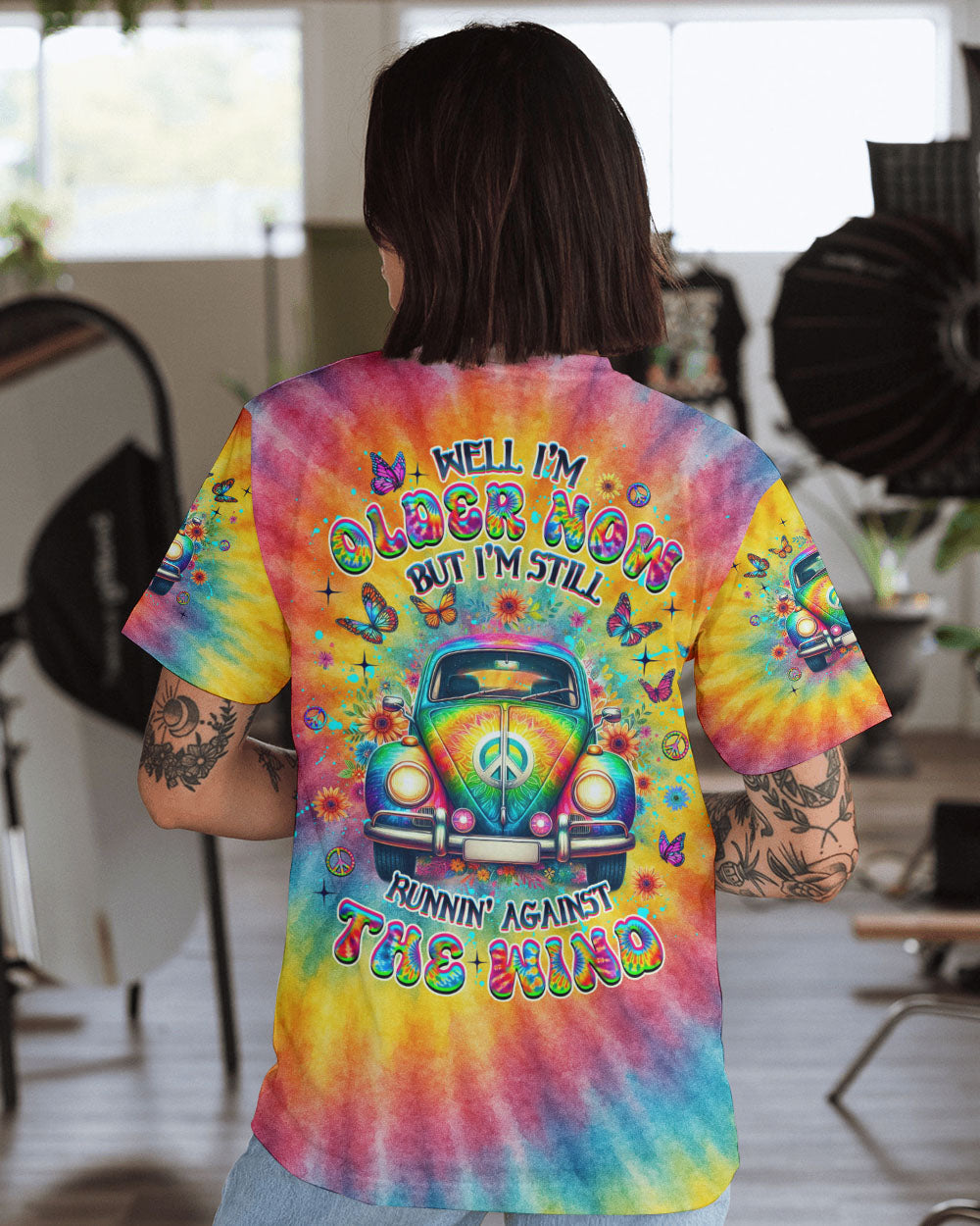 Older Now but Im still Runnin Against the Wind Tie Dye Vintage Car AOP Shirts _13_ mAQGN