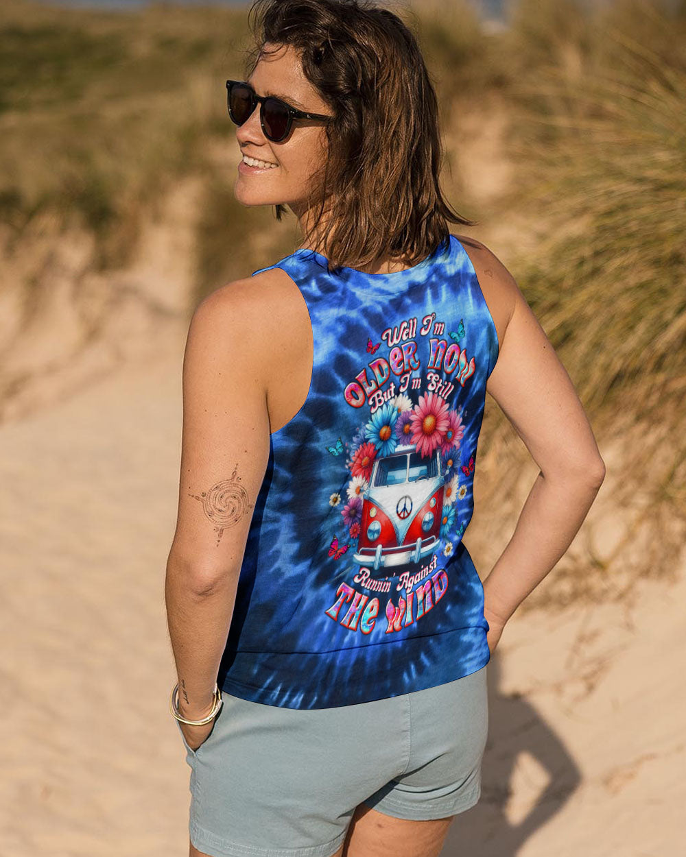 Older Now but Still Runnin Against the Wind Blue Tie Dye Hippie Van Flower AOP Shirts _14_ RRIbw