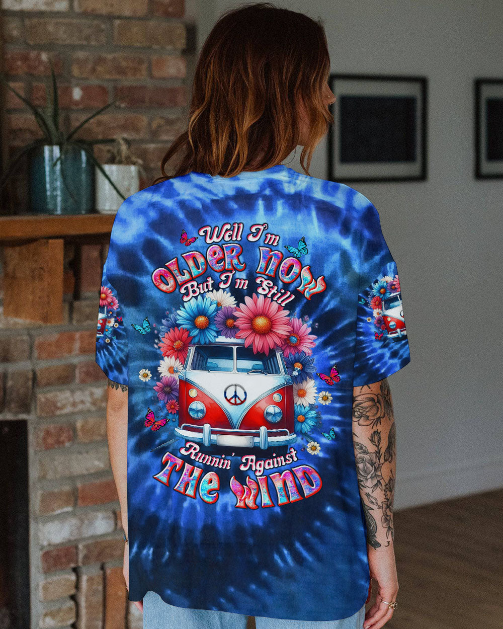 Older Now but Still Runnin Against the Wind Blue Tie Dye Hippie Van Flower AOP Shirts _1_ qM9nc