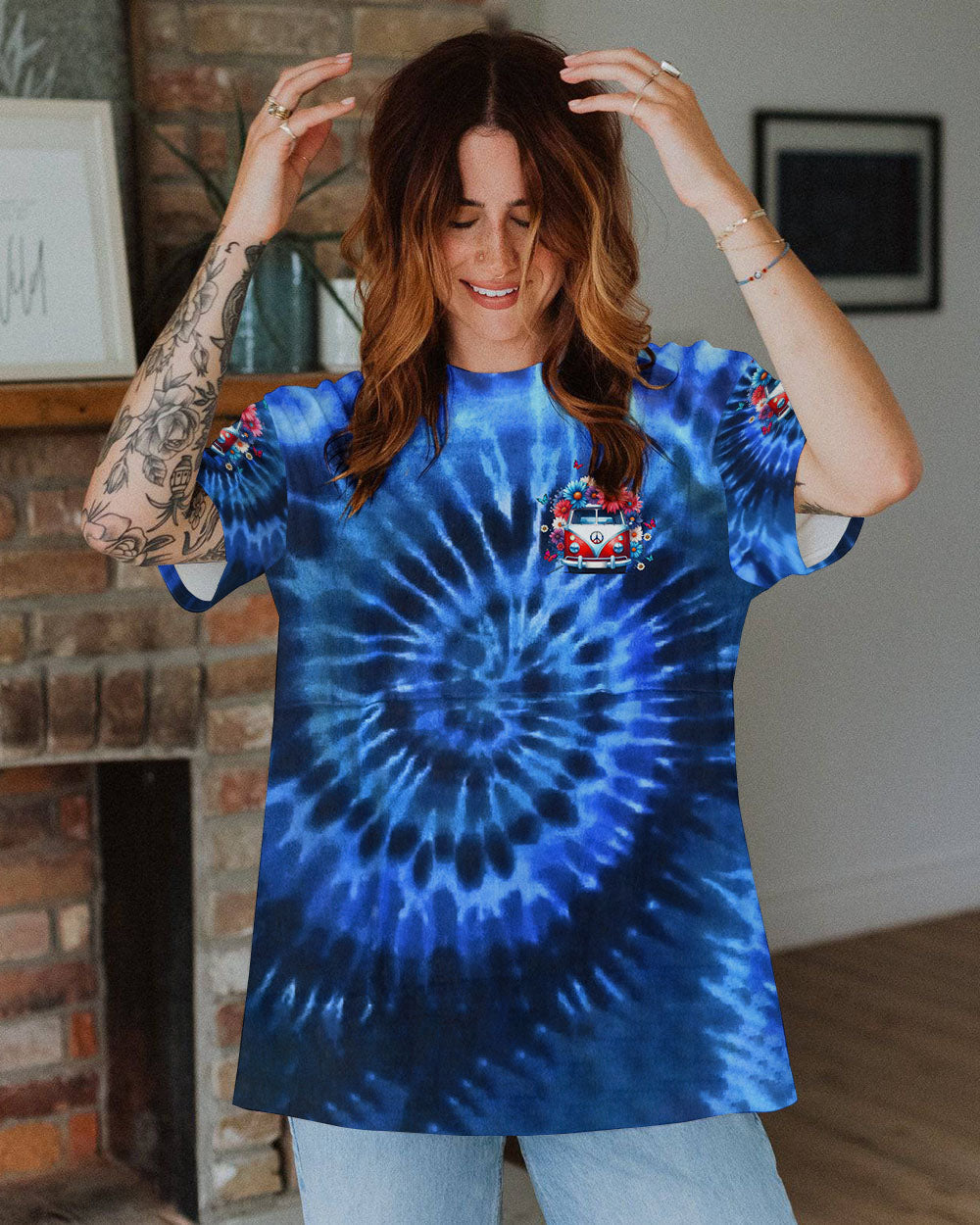 Older Now but Still Runnin Against the Wind Blue Tie Dye Hippie Van Flower AOP Shirts _3_ oTLwY