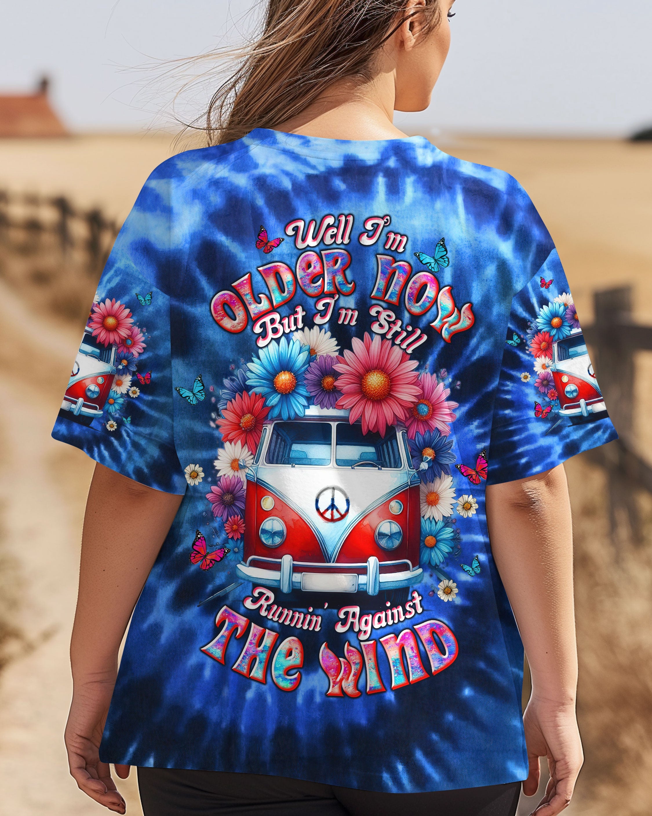 Older Now but Still Runnin Against the Wind Blue Tie Dye Hippie Van Flower AOP Shirts _4_ RBkaZ