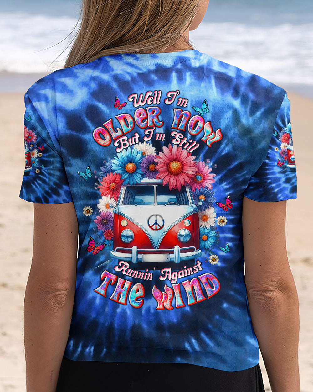 Older Now but Still Runnin Against the Wind Blue Tie Dye Hippie Van Flower AOP Shirts _6_ Bt60l