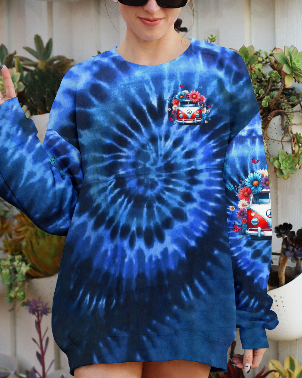 Older Now but Still Runnin Against the Wind Blue Tie Dye Hippie Van Flower AOP Shirts _9_ bXBz7