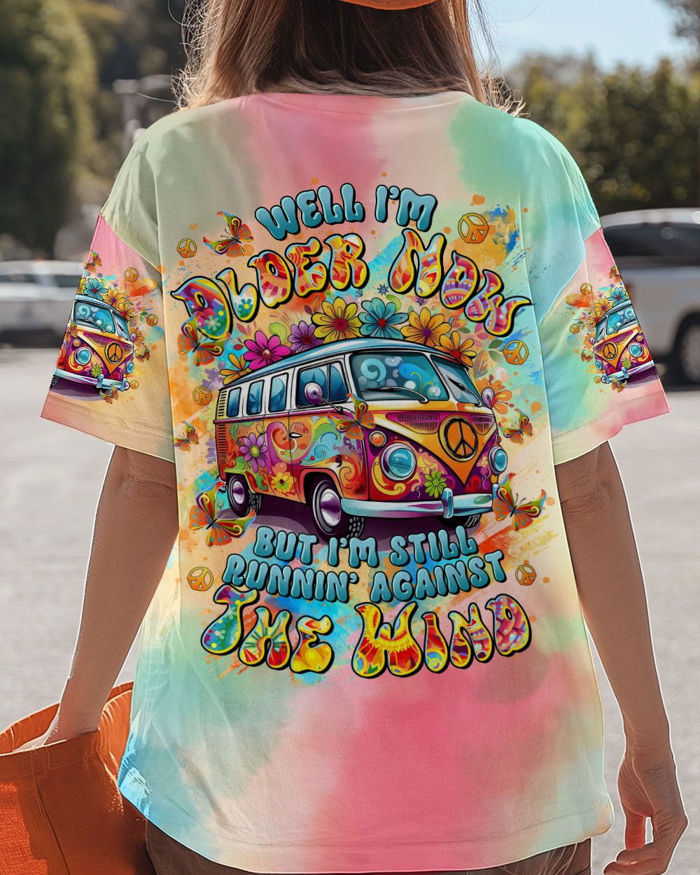 Older Now but Still Runnin Against the Wind Colorful Hippie Flower Power Van AOP Shirts _12_ PHzk2