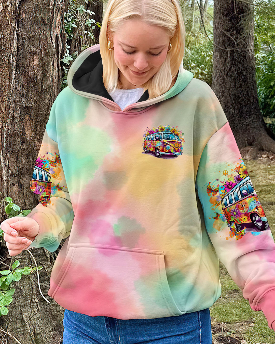 Older Now but Still Runnin Against the Wind Colorful Hippie Flower Power Van AOP Shirts _13_ h2bkP