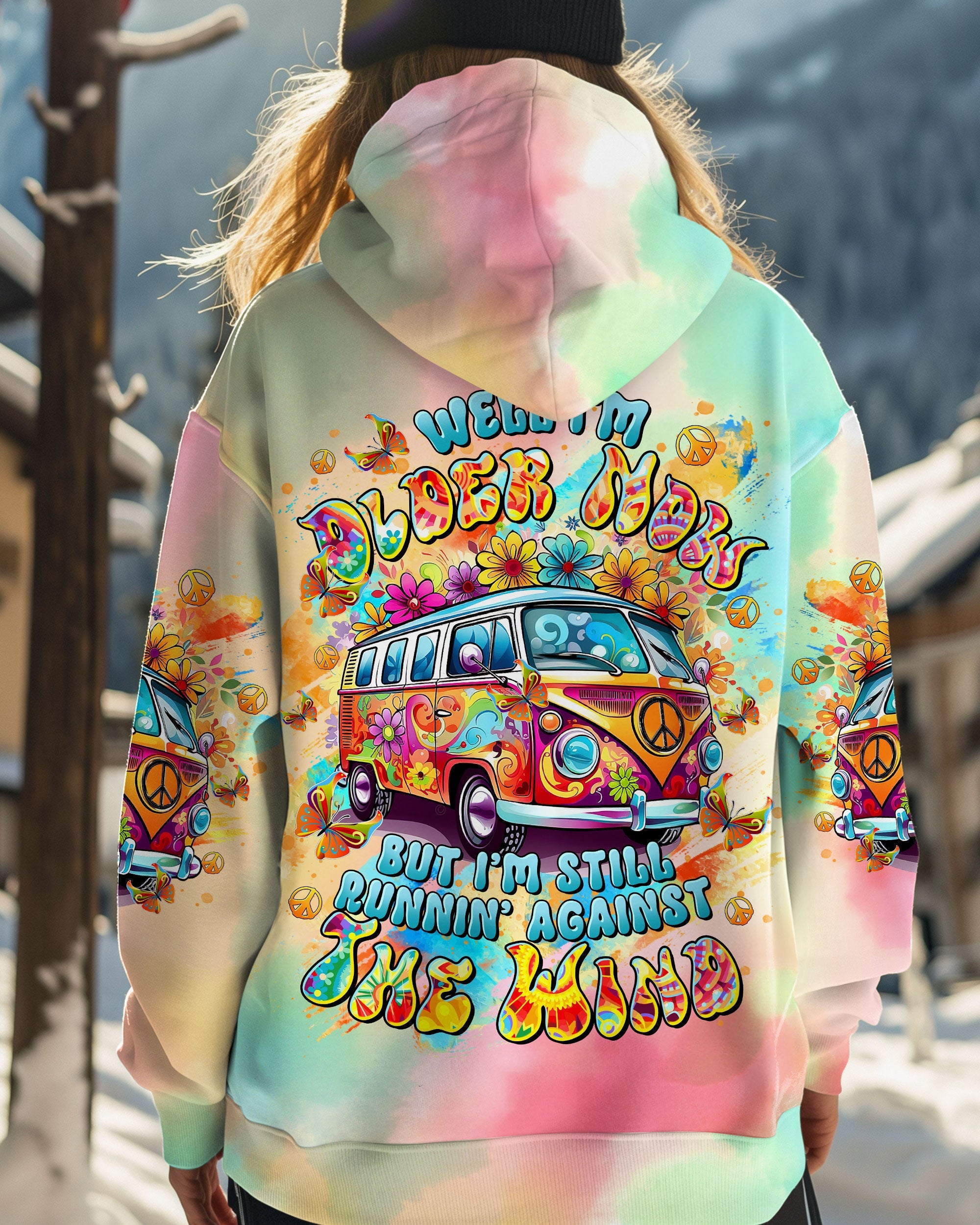 Older Now but Still Runnin Against the Wind Colorful Hippie Flower Power Van AOP Shirts _1_ T39uI