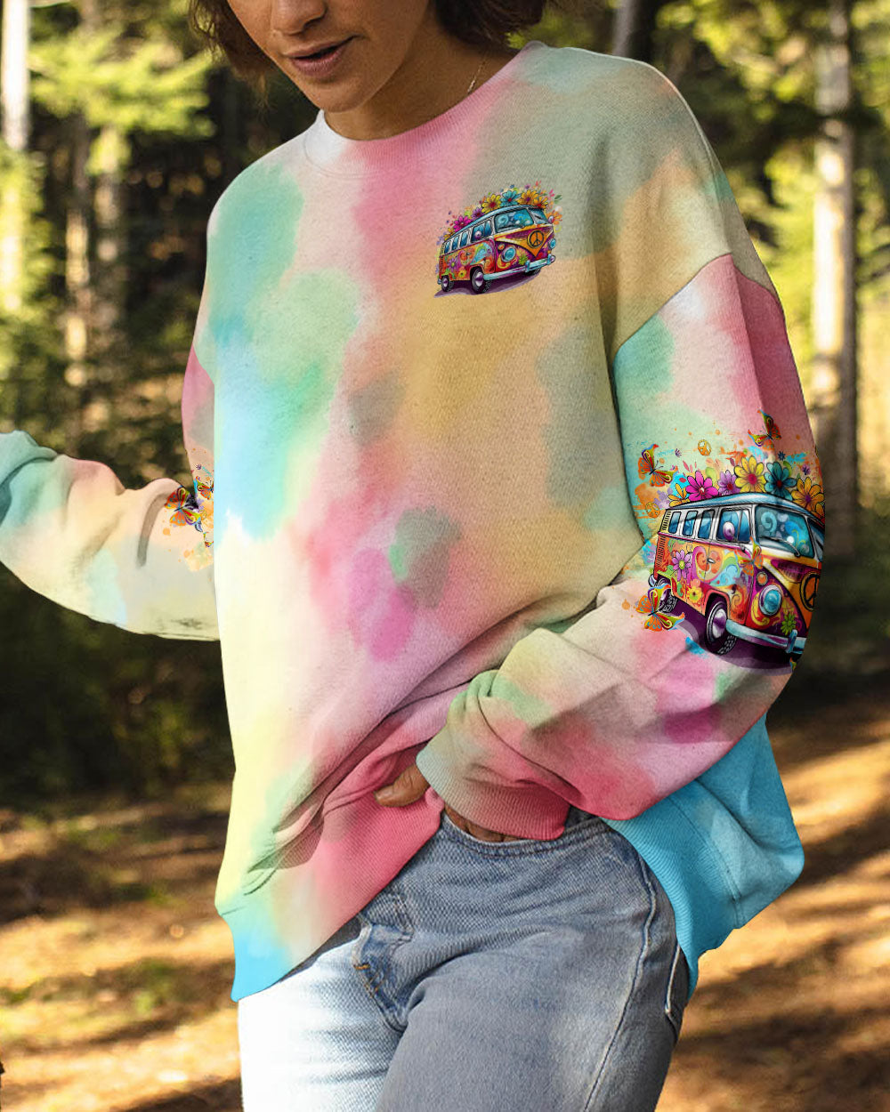 Older Now but Still Runnin Against the Wind Colorful Hippie Flower Power Van AOP Shirts _2_ iOqQK