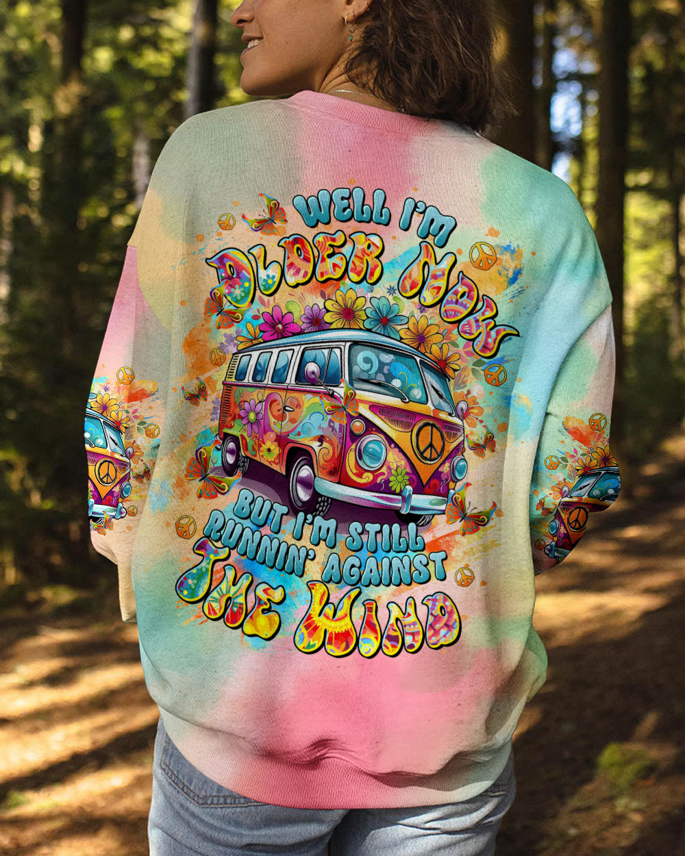 Older Now but Still Runnin Against the Wind Colorful Hippie Flower Power Van AOP Shirts _3_ WEkzJ