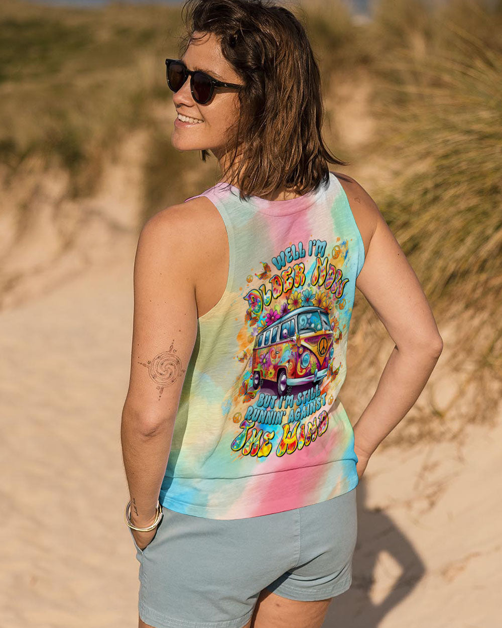 Older Now but Still Runnin Against the Wind Colorful Hippie Flower Power Van AOP Shirts _7_ voGam