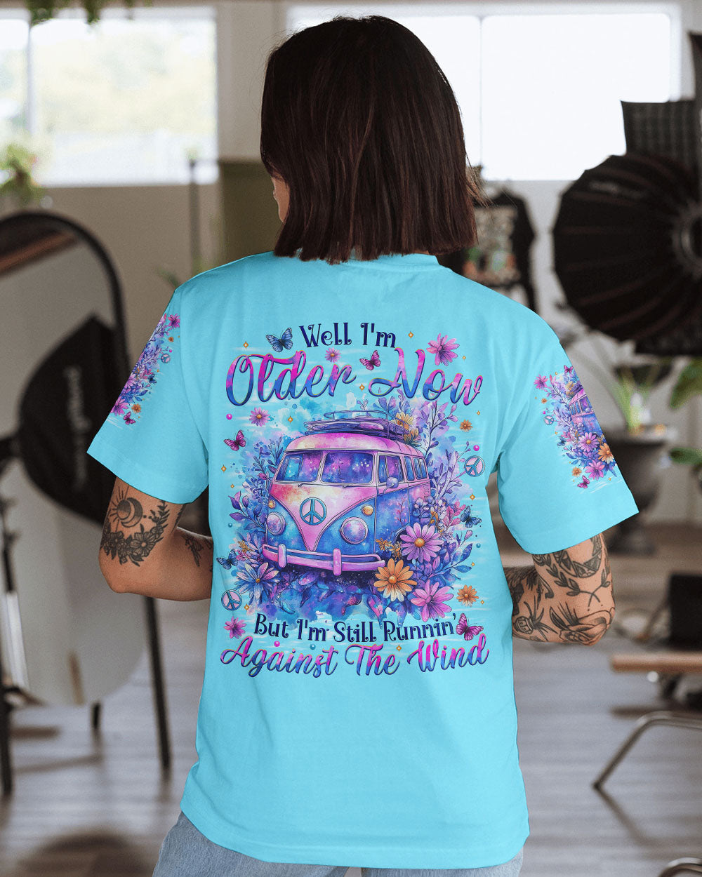 Older Now but Still Runnin Against the Wind Hippie VW Van AOP Shirts _1_ JXxsf