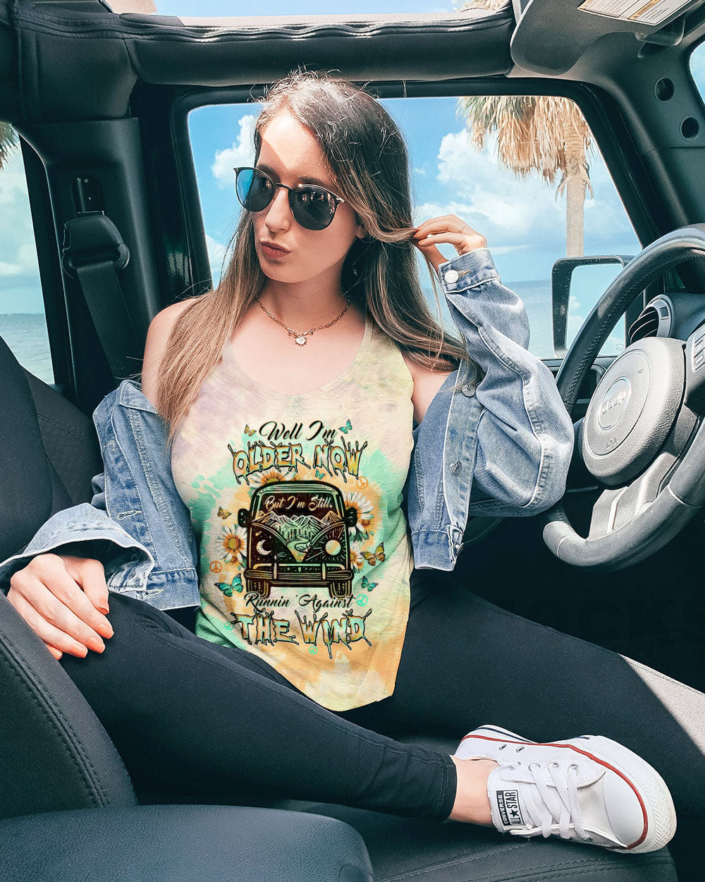 Older Now but Still Runnin Against the Wind Hippie VW Van and Sunflower AOP Shirts _11_ WFRlt