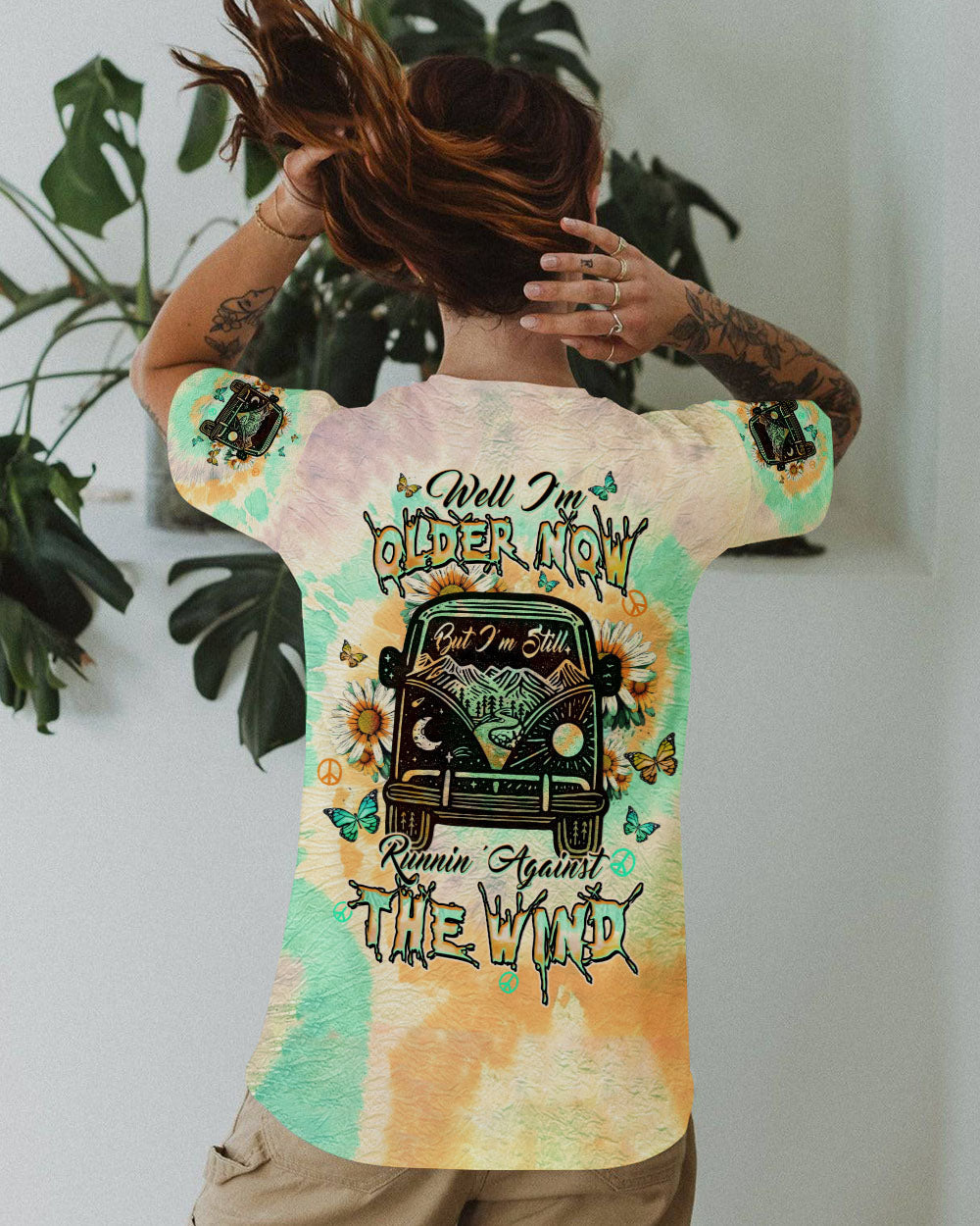 Older Now but Still Runnin Against the Wind Hippie VW Van and Sunflower AOP Shirts _1_ rHxOc