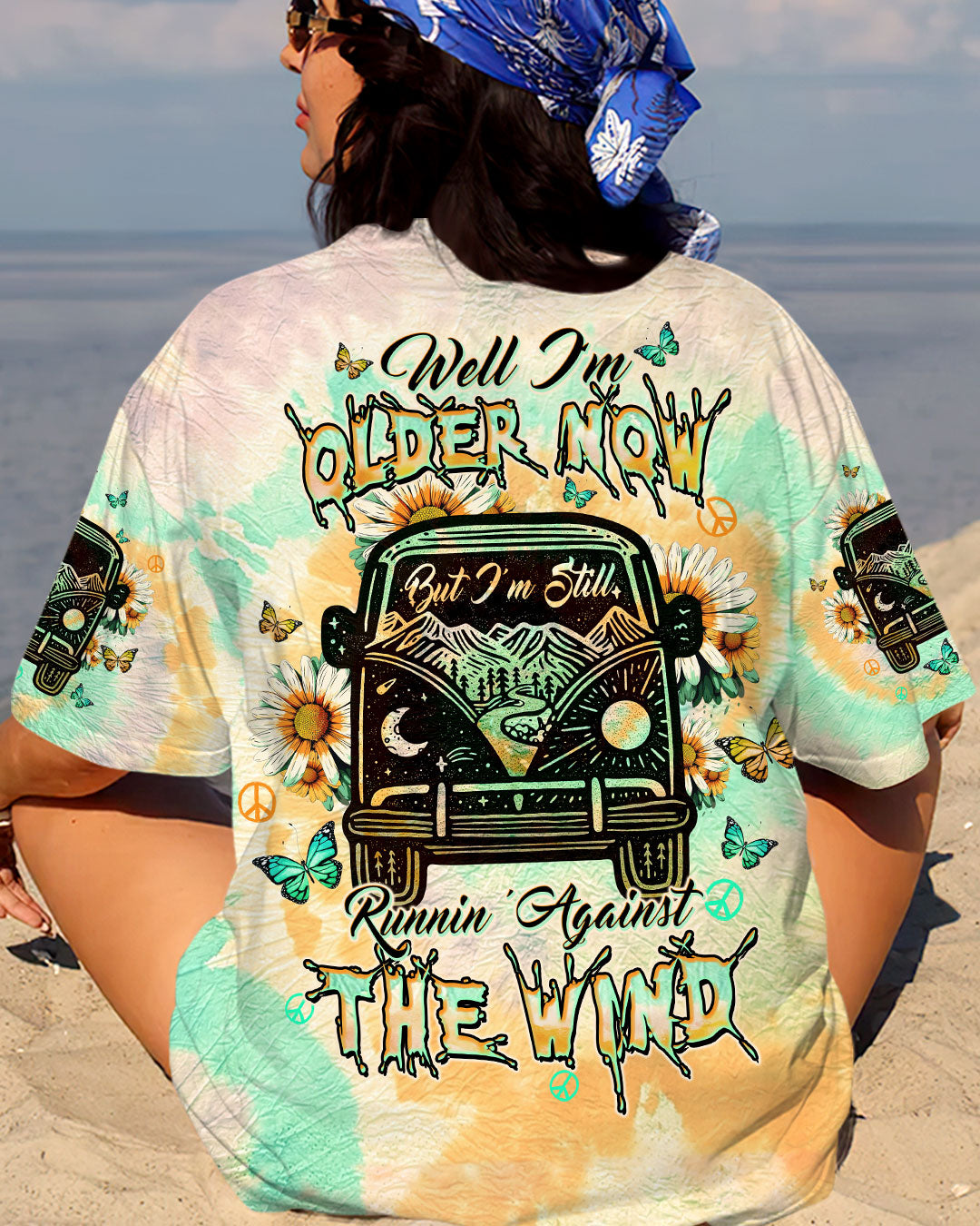 Older Now but Still Runnin Against the Wind Hippie VW Van and Sunflower AOP Shirts _3_ uApyq