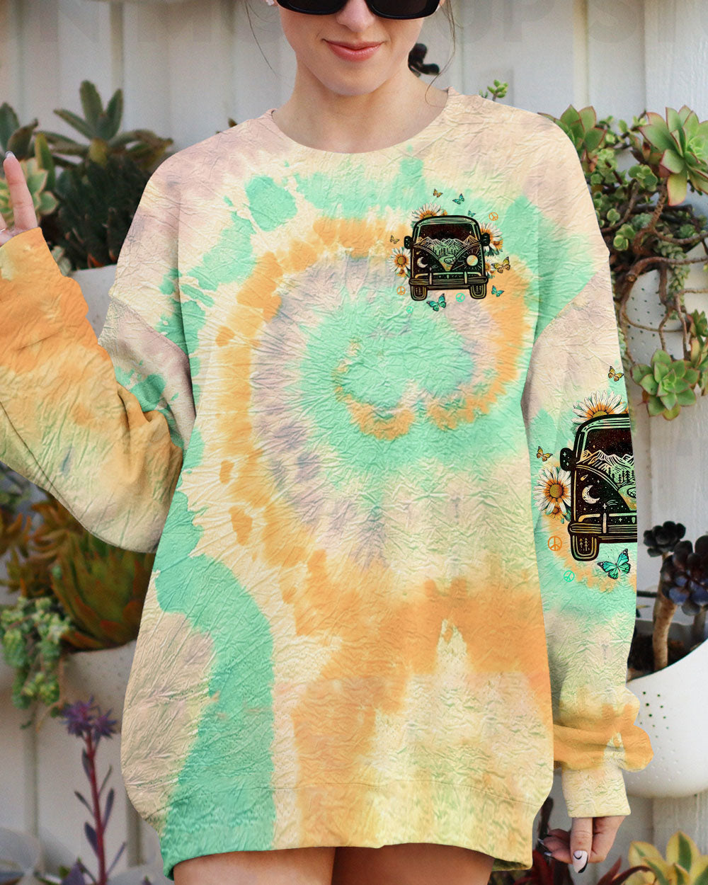 Older Now but Still Runnin Against the Wind Hippie VW Van and Sunflower AOP Shirts _8_ tleL3