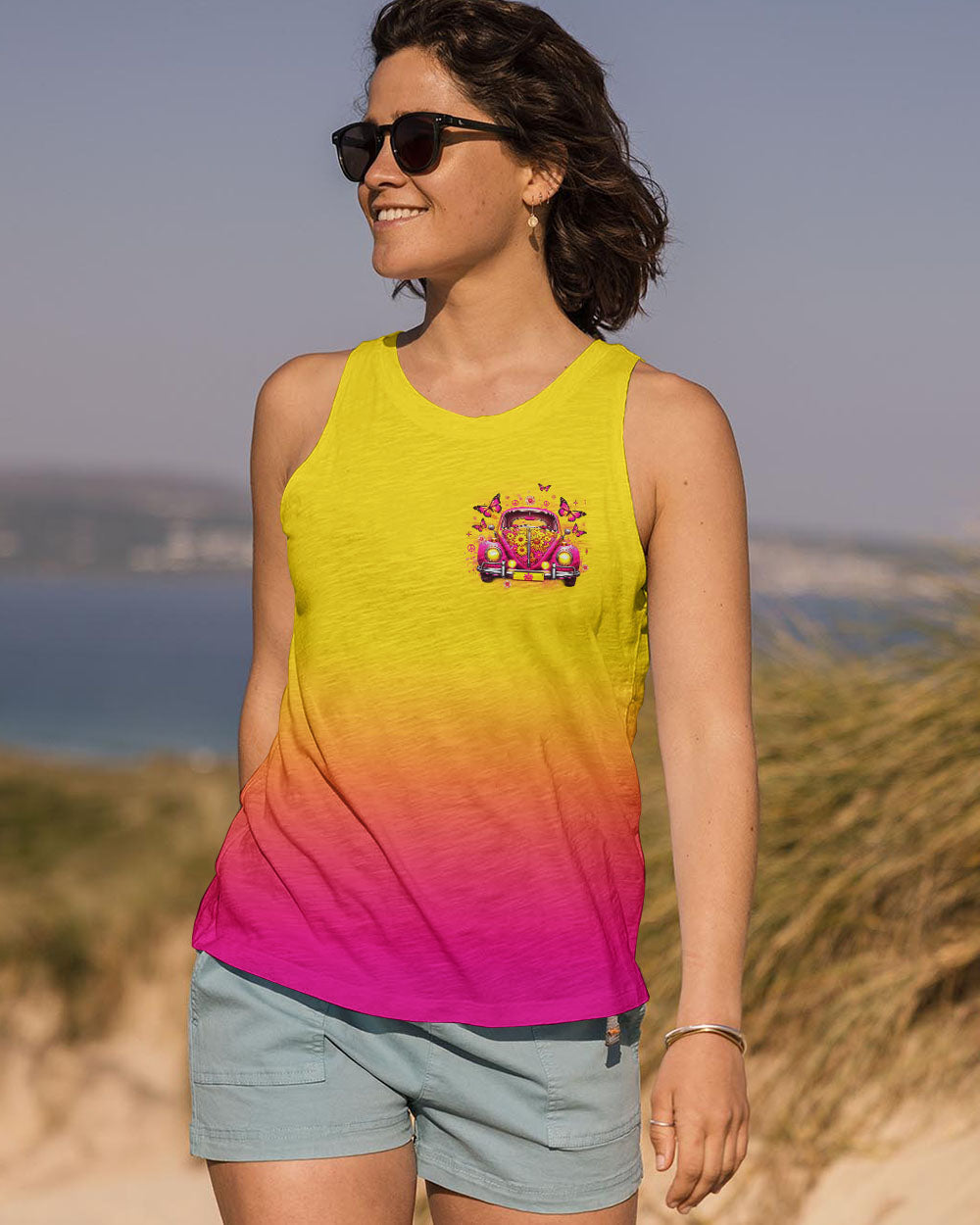 Older Now but Still Runnin Against the Wind Pink VW Bug and Butterfly AOP Shirts _13_ z5mSx