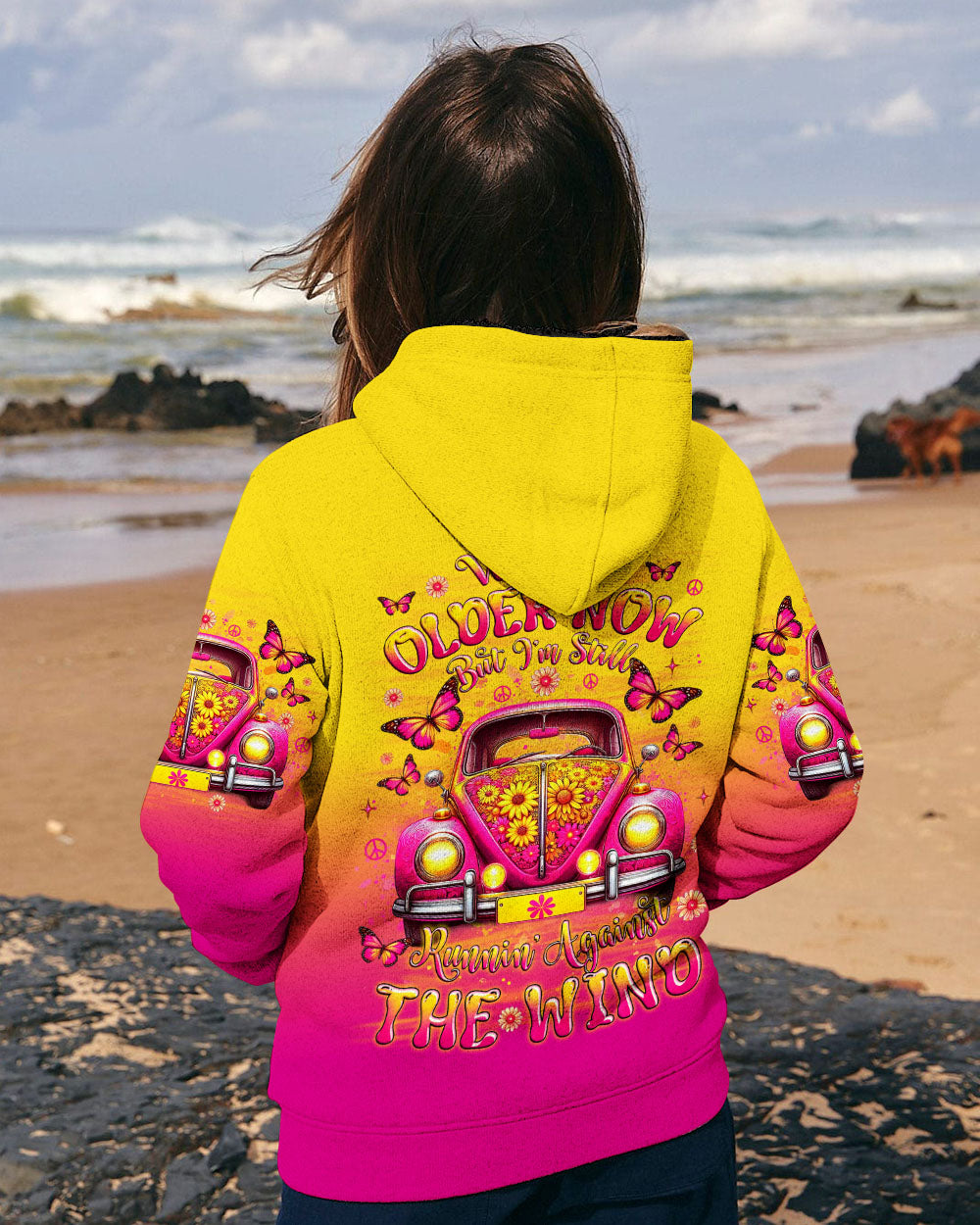 Older Now but Still Runnin Against the Wind Pink VW Bug and Butterfly AOP Shirts _2_ ClkYq