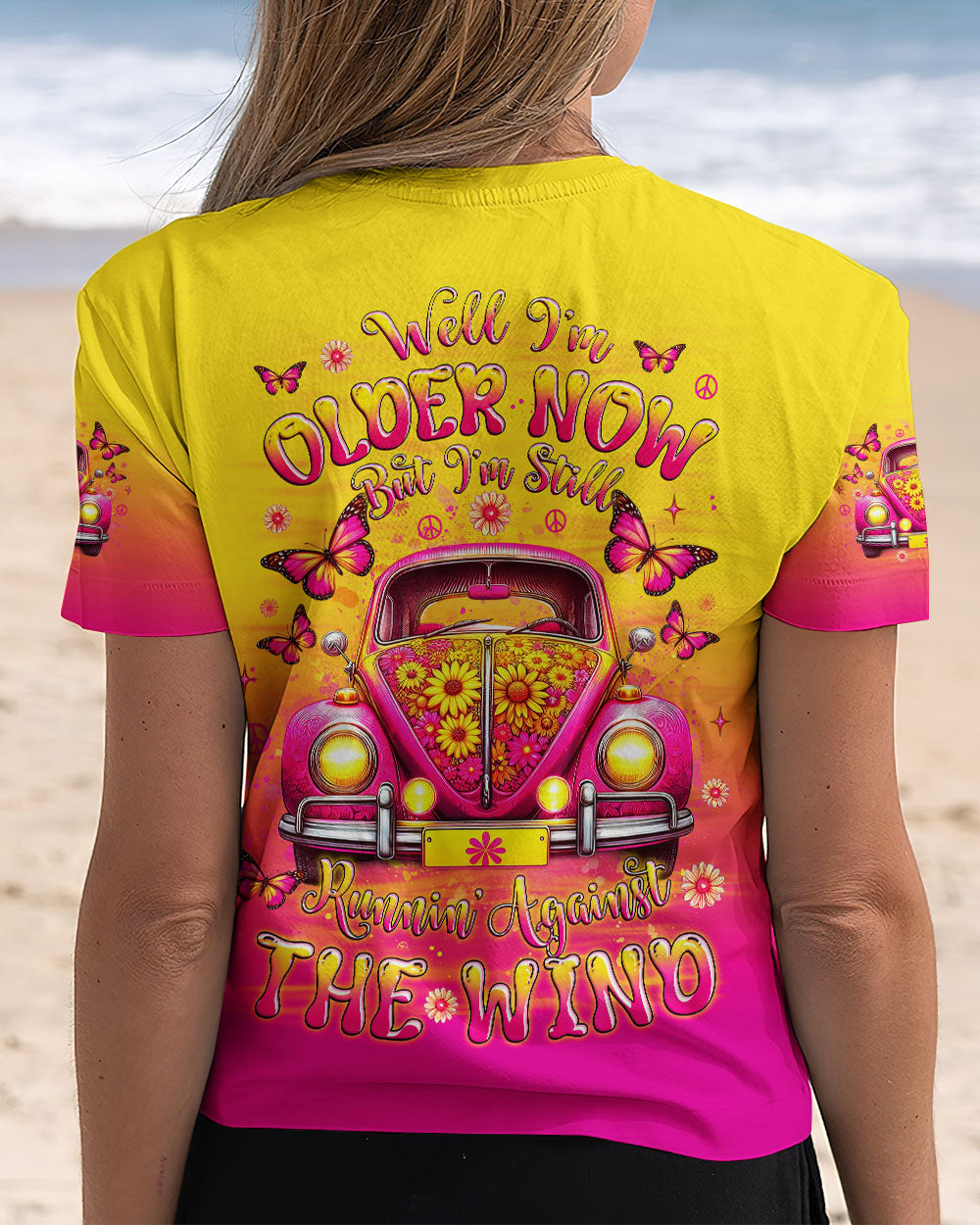 Older Now but Still Runnin Against the Wind Pink VW Bug and Butterfly AOP Shirts _6_ yKzck