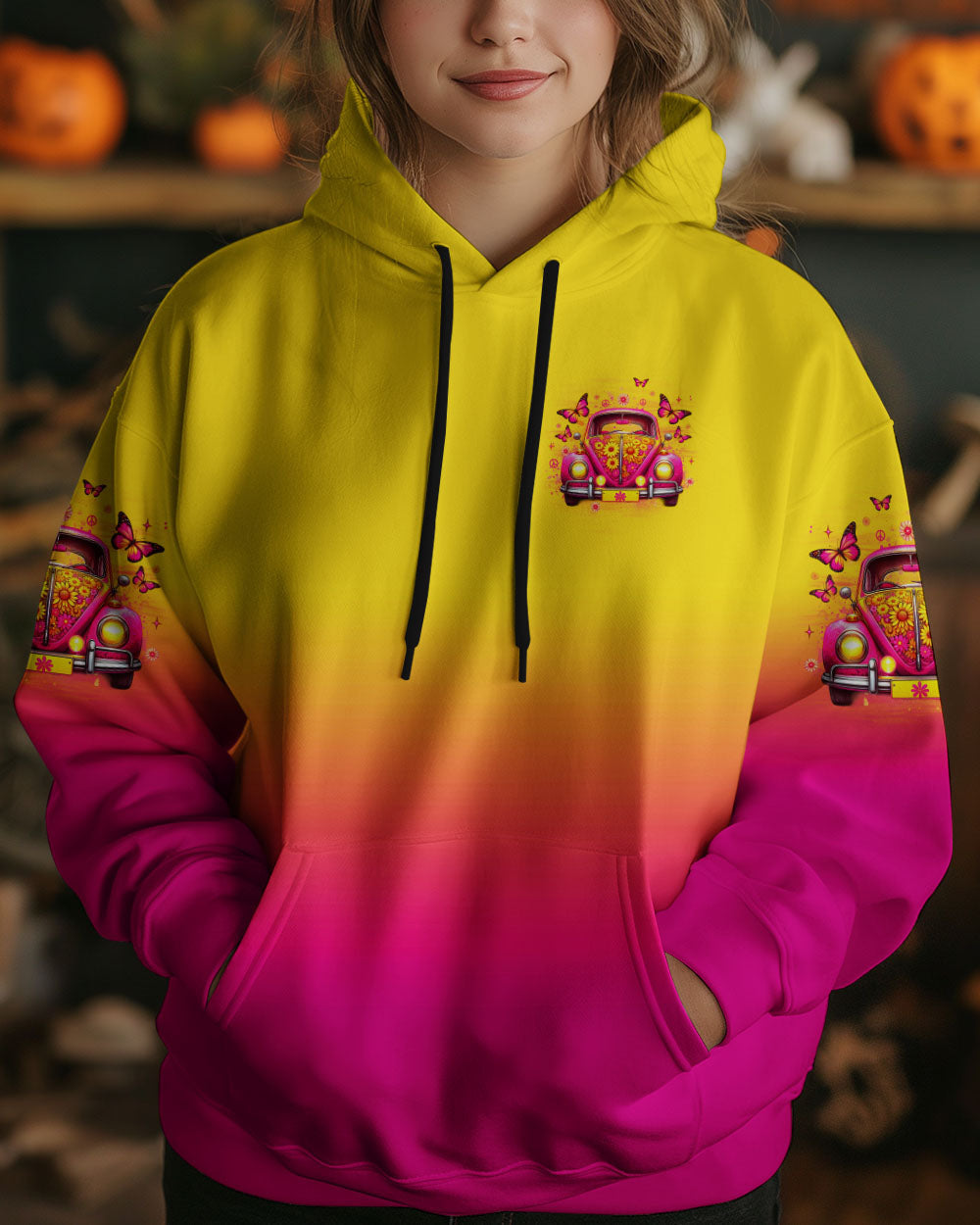 Older Now but Still Runnin Against the Wind Pink VW Bug and Butterfly AOP Shirts _7_ CoUhI