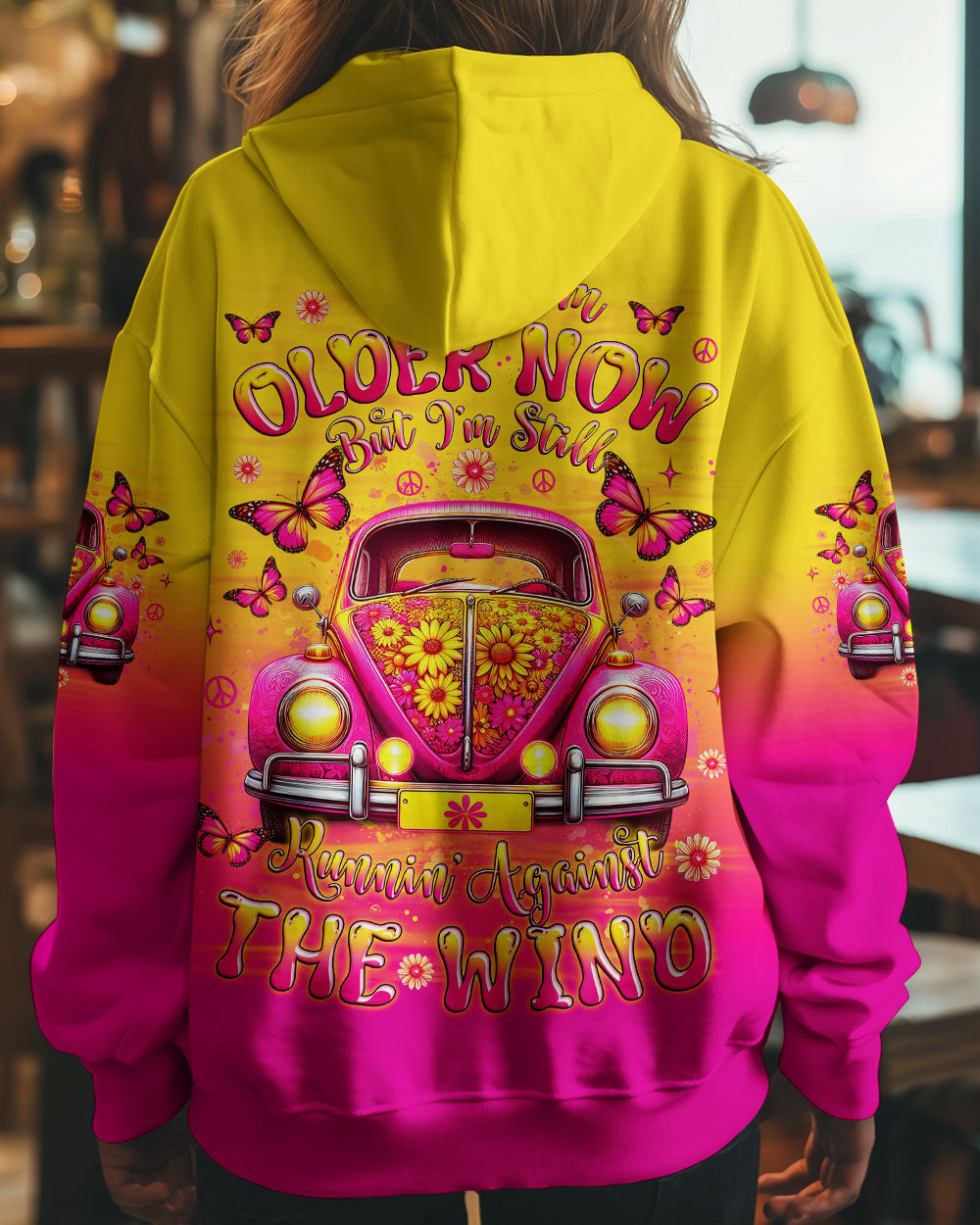 Older Now but Still Runnin Against the Wind Pink VW Bug and Butterfly AOP Shirts _8_ KzflE