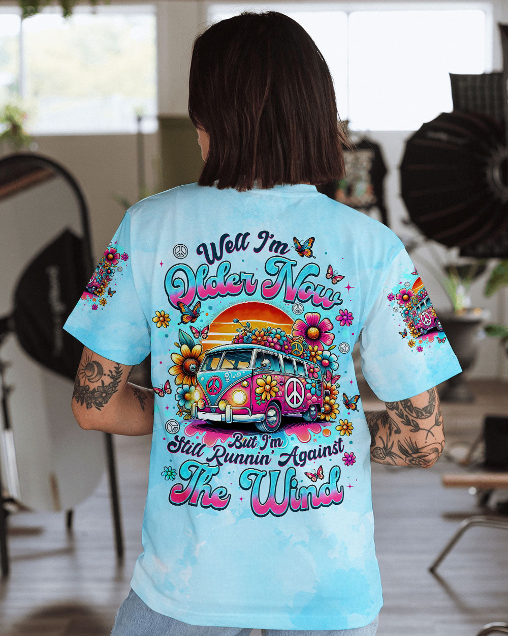 Older Now but Still Runnin Against the Wind Retro Hippie Van Sunset AOP Shirts _1_ bPpRX