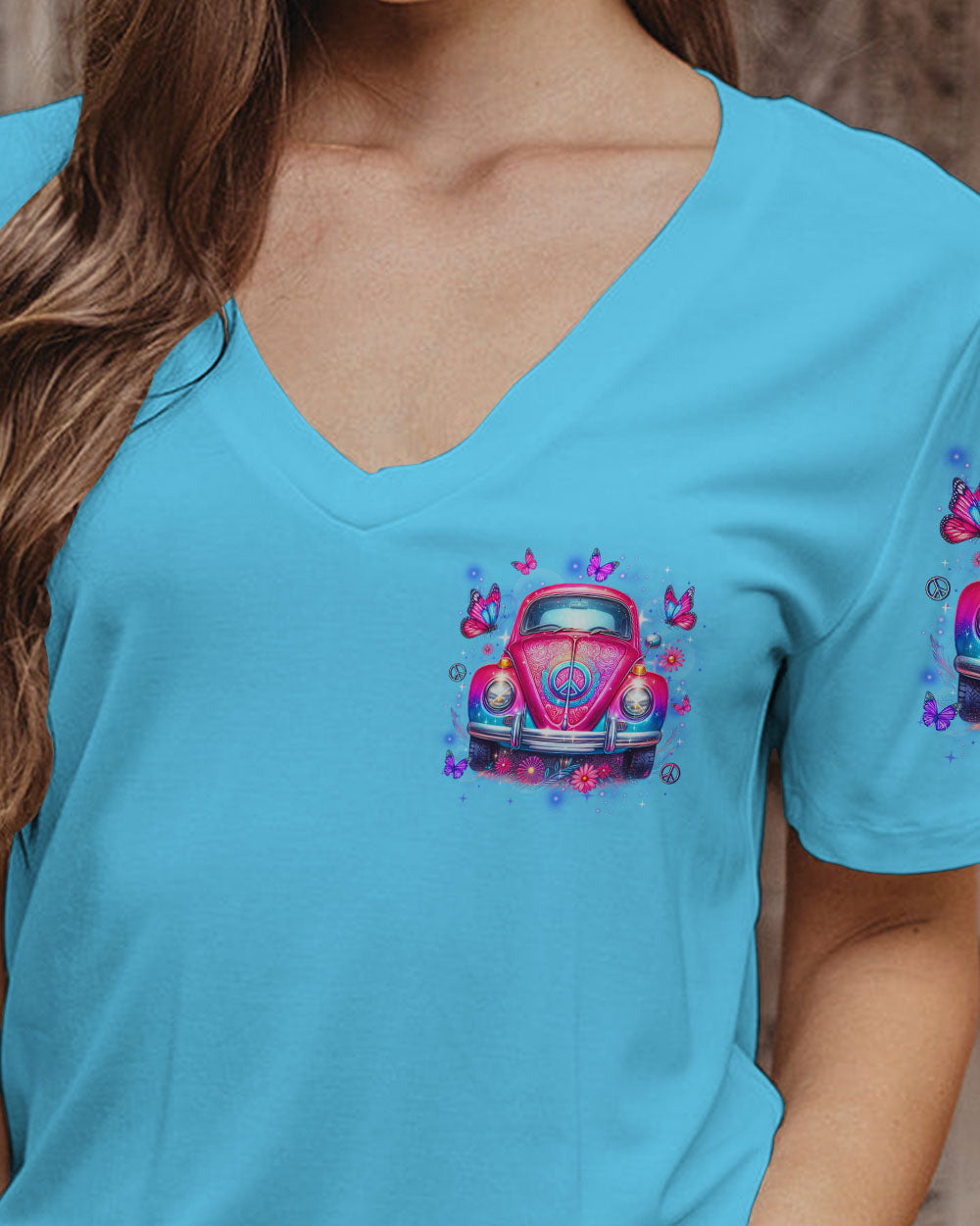 Older Now but Still Runnin Against the Wind Retro Pink VW Bug and Butterfly AOP Shirts _11_ odPEY