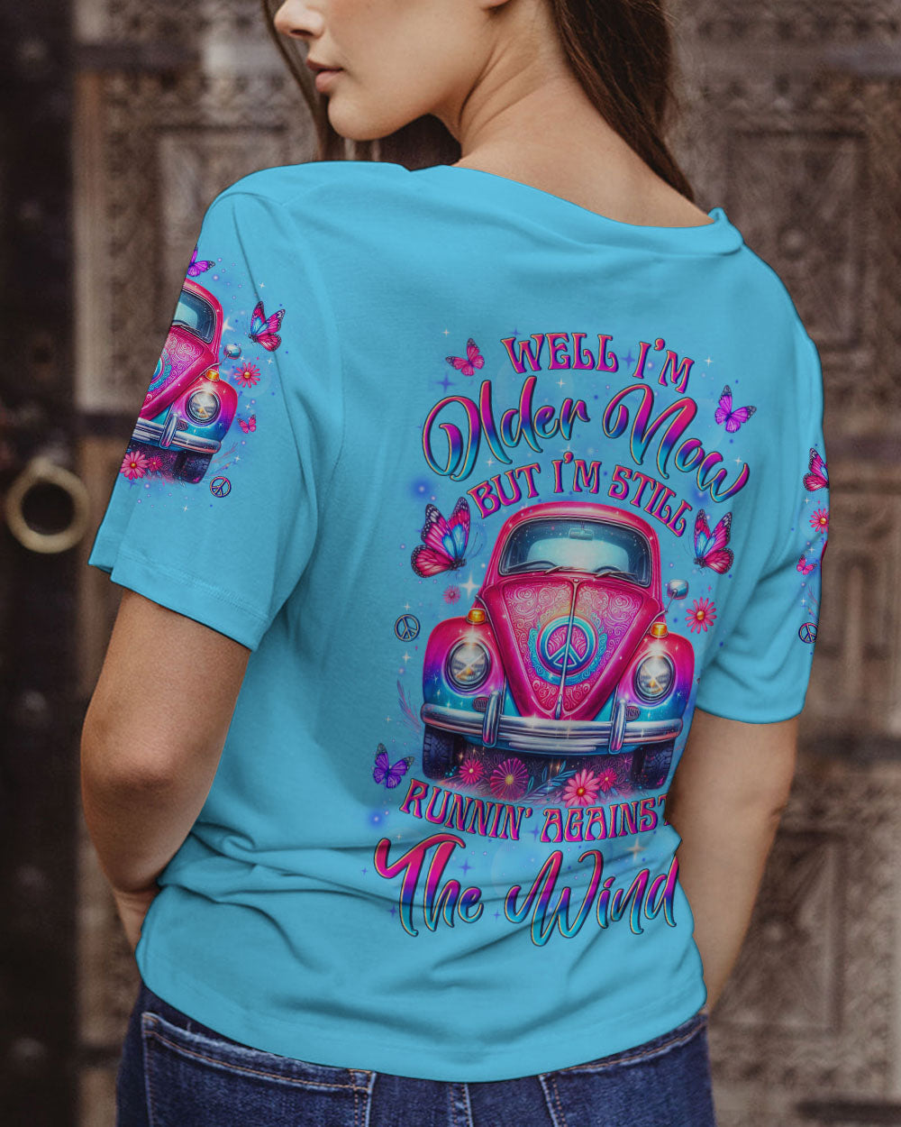 Older Now but Still Runnin Against the Wind Retro Pink VW Bug and Butterfly AOP Shirts _12_ Ef2Uf