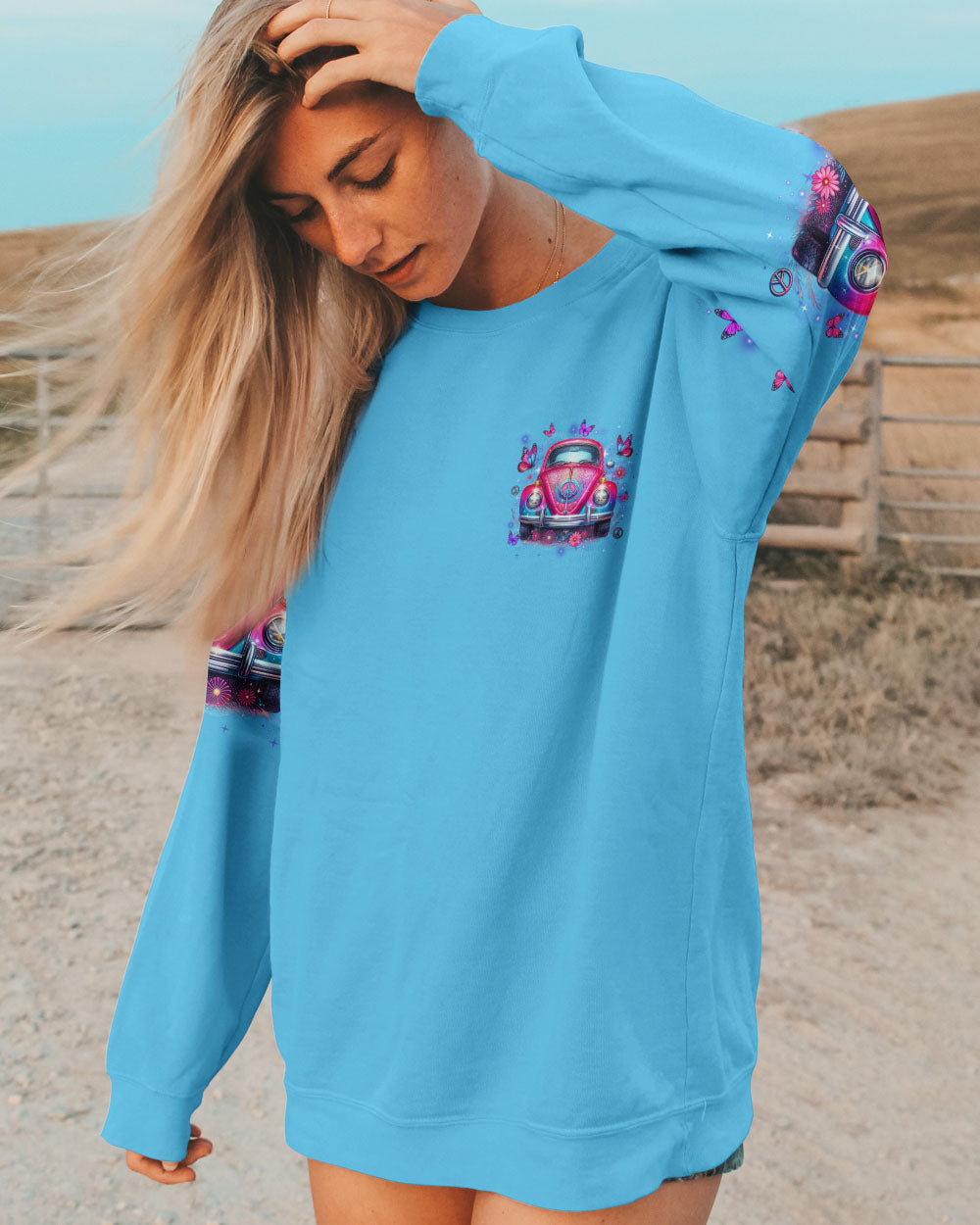 Older Now but Still Runnin Against the Wind Retro Pink VW Bug and Butterfly AOP Shirts _2_ ebISR