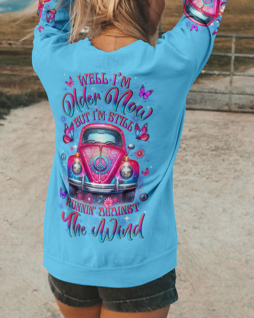 Older Now but Still Runnin Against the Wind Retro Pink VW Bug and Butterfly AOP Shirts _3_ 1vX1r