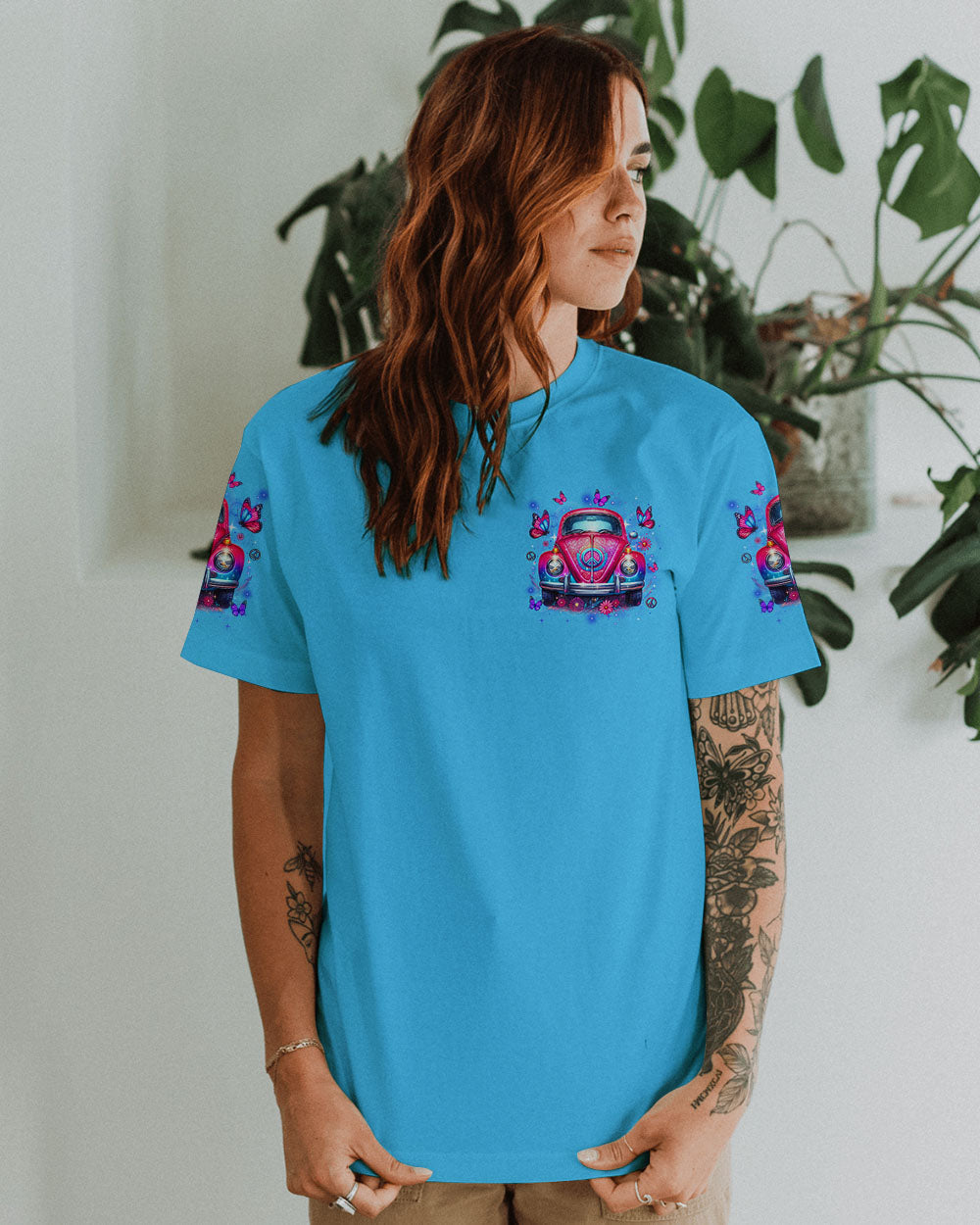 Older Now but Still Runnin Against the Wind Retro Pink VW Bug and Butterfly AOP Shirts _9_ QcOK6