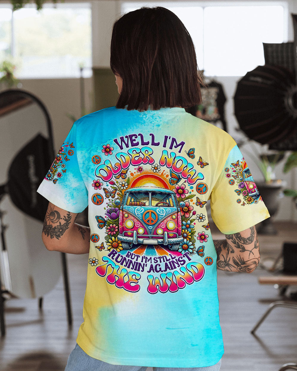 Older Now but Still Runnin Against the Wind Tie Dye Colorful Hippie Van AOP Shirts _4_ h6QDz