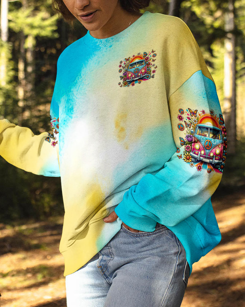 Older Now but Still Runnin Against the Wind Tie Dye Colorful Hippie Van AOP Shirts _9_ IKhGH