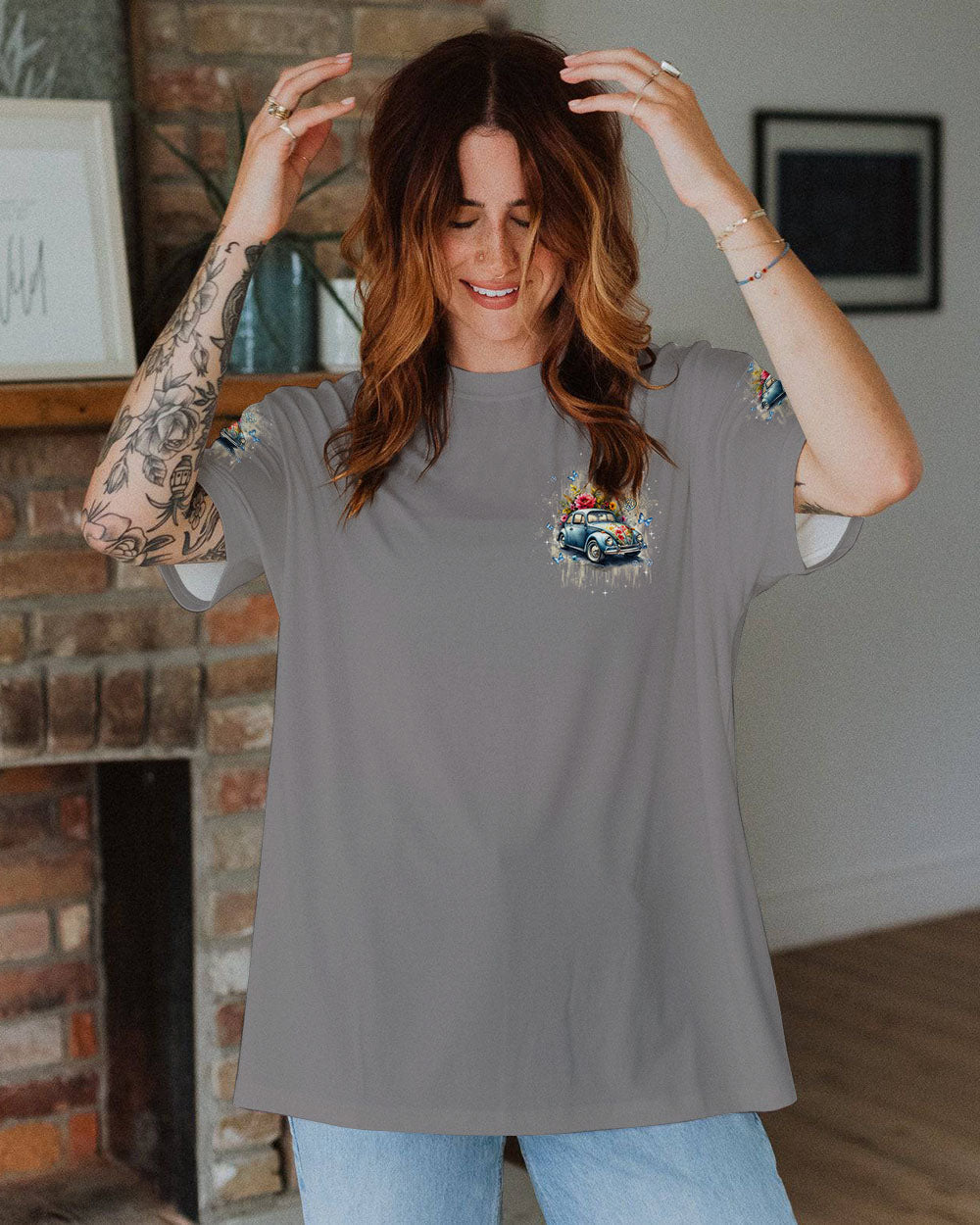 Older Now but Still Runnin Against the Wind Vintage Floral Peace Car AOP Shirts _10_ OtZ0D