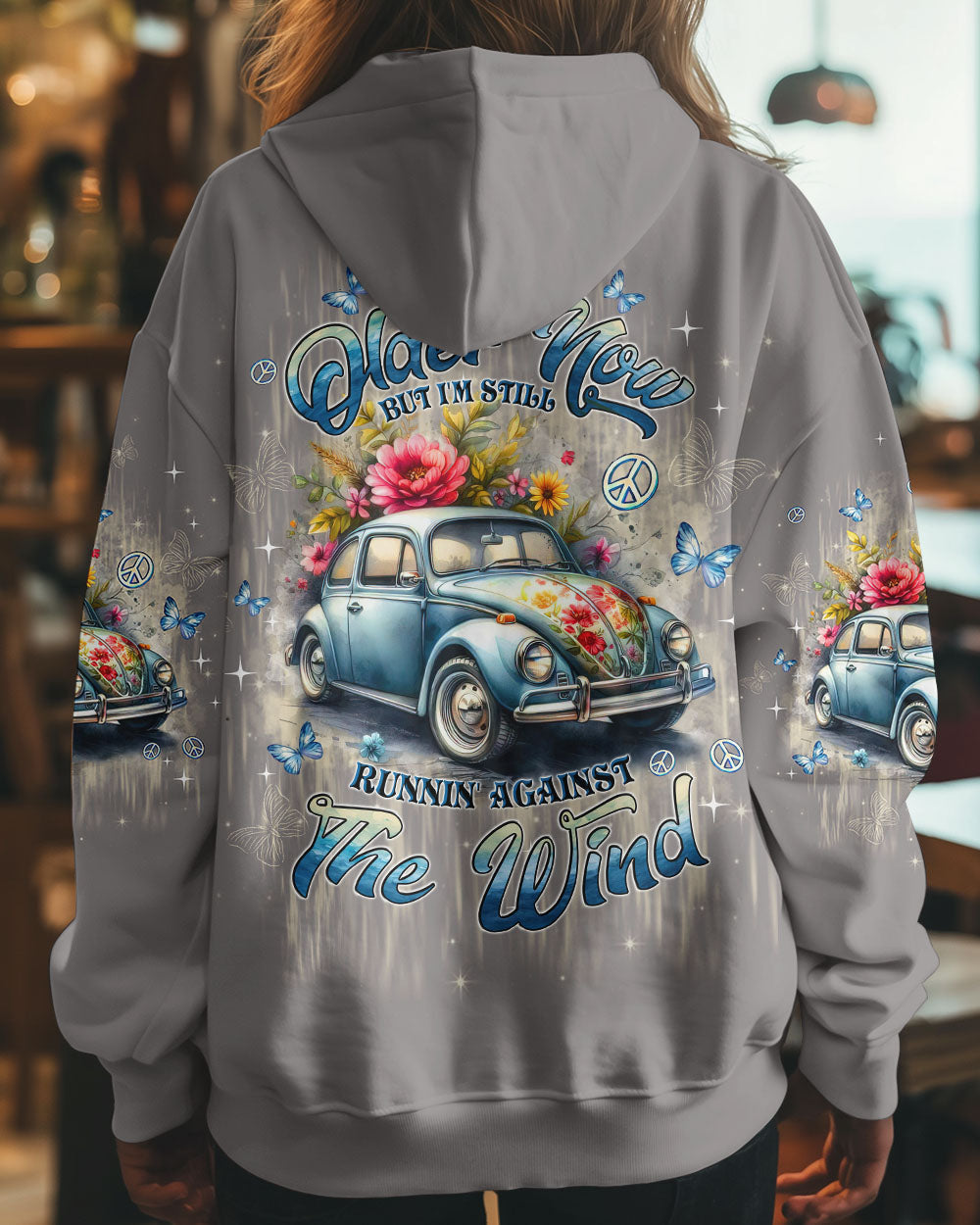 Older Now but Still Runnin Against the Wind Vintage Floral Peace Car AOP Shirts _8_ ByMpX