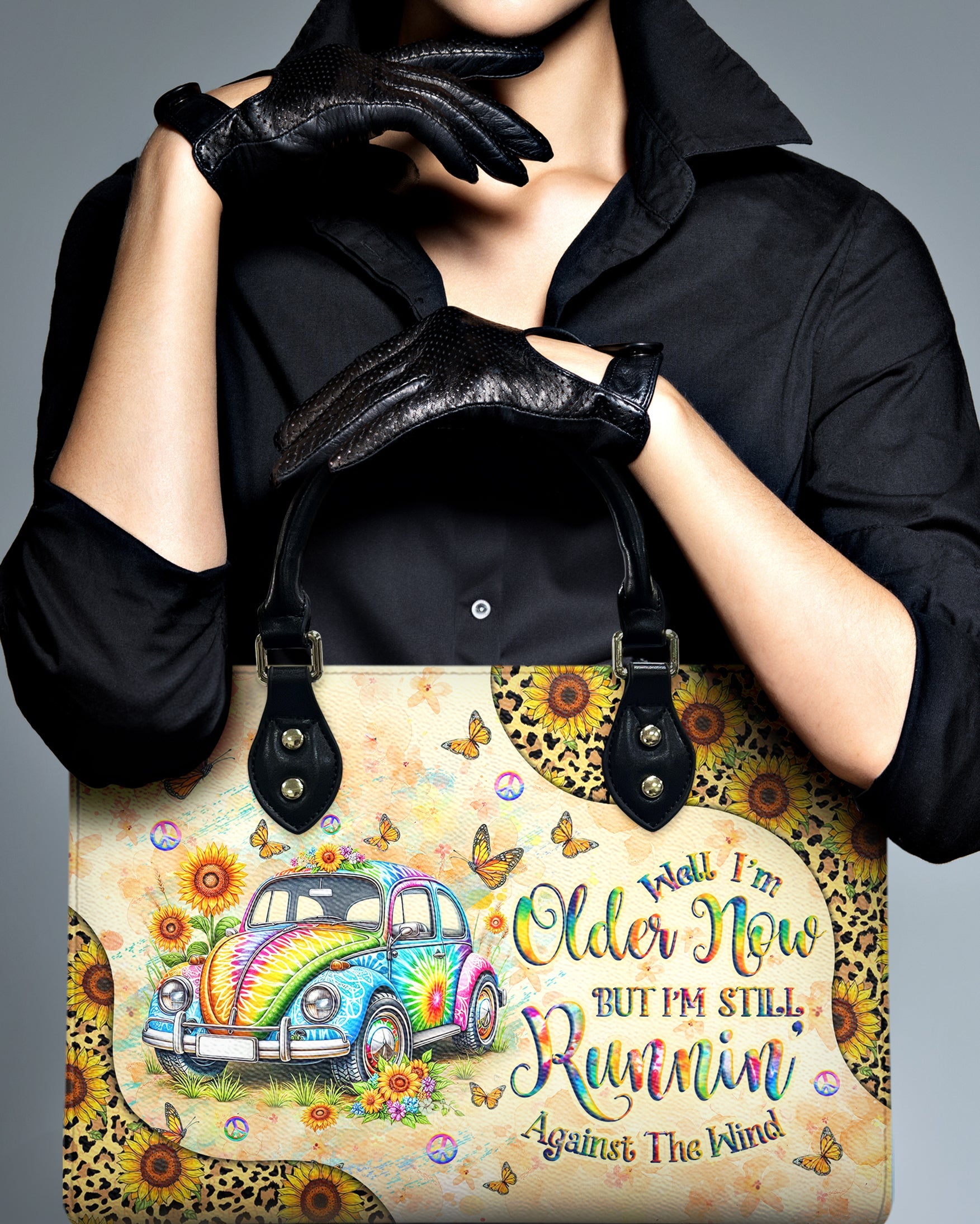 Older Now but Still Running Against The Wind Tie Dye VW Bug Hippie Leather Bag _3_ kfFEi