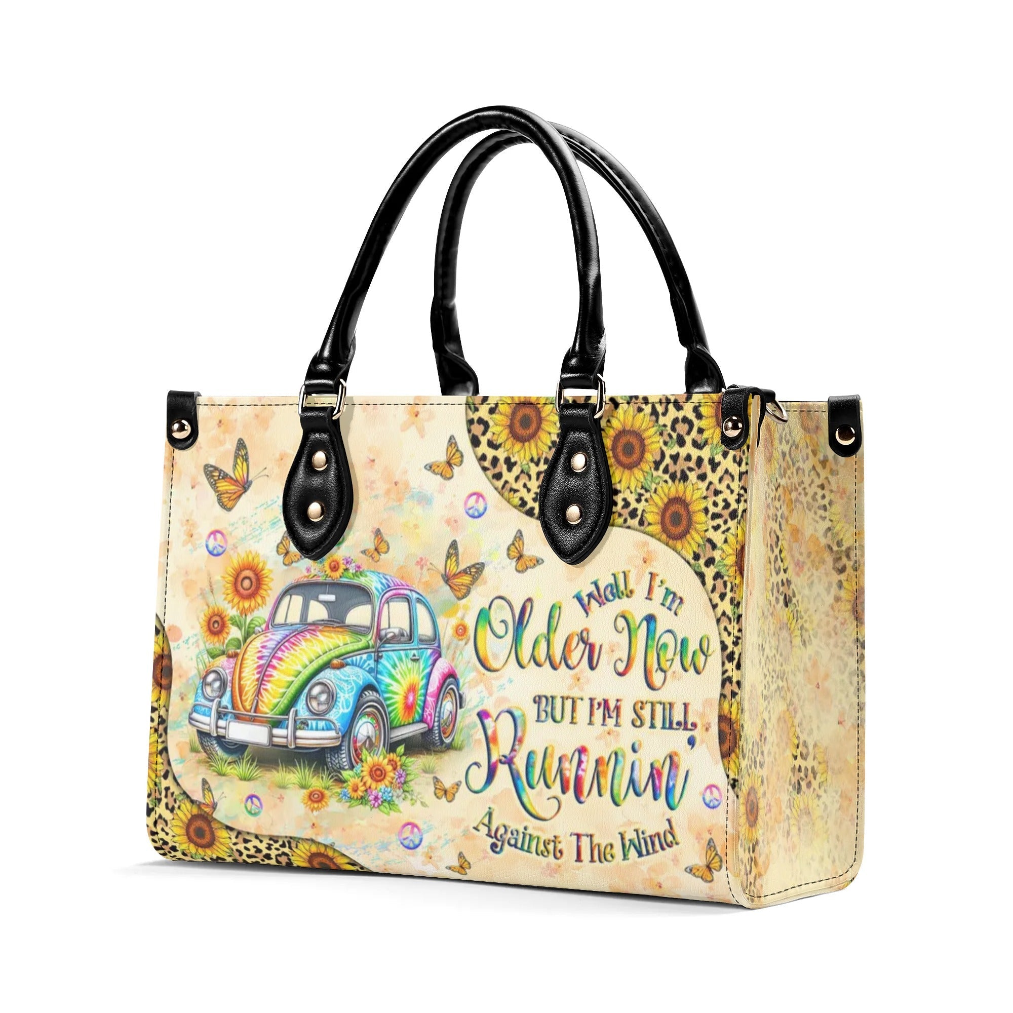 Older Now but Still Running Against The Wind Tie Dye VW Bug Hippie Leather Bag _6_ YaE3G