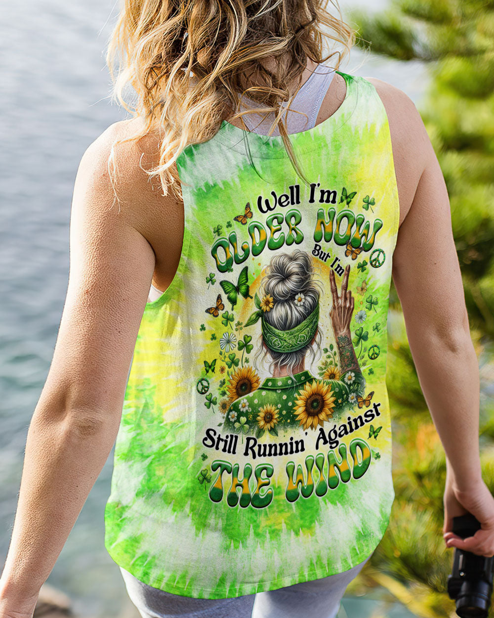 Older Now but Still Running Against the Wind Green Tie Dye Hippie Grandma AOP Shirts _12_ drT9Q