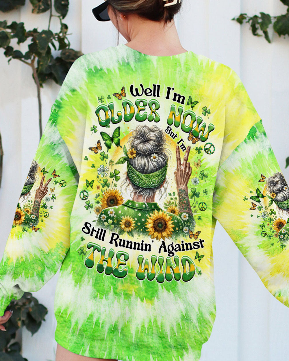 Older Now but Still Running Against the Wind Green Tie Dye Hippie Grandma AOP Shirts _13_ nbieJ