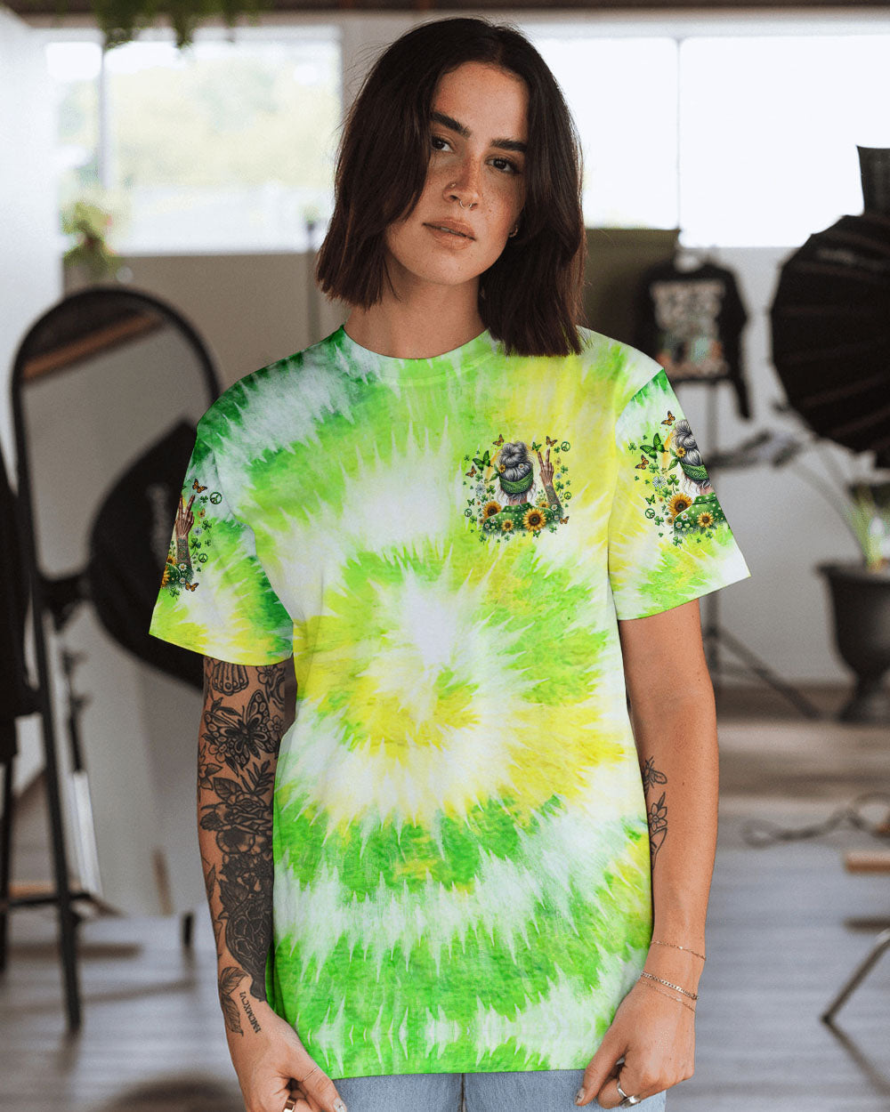 Older Now but Still Running Against the Wind Green Tie Dye Hippie Grandma AOP Shirts _14_ pqreu