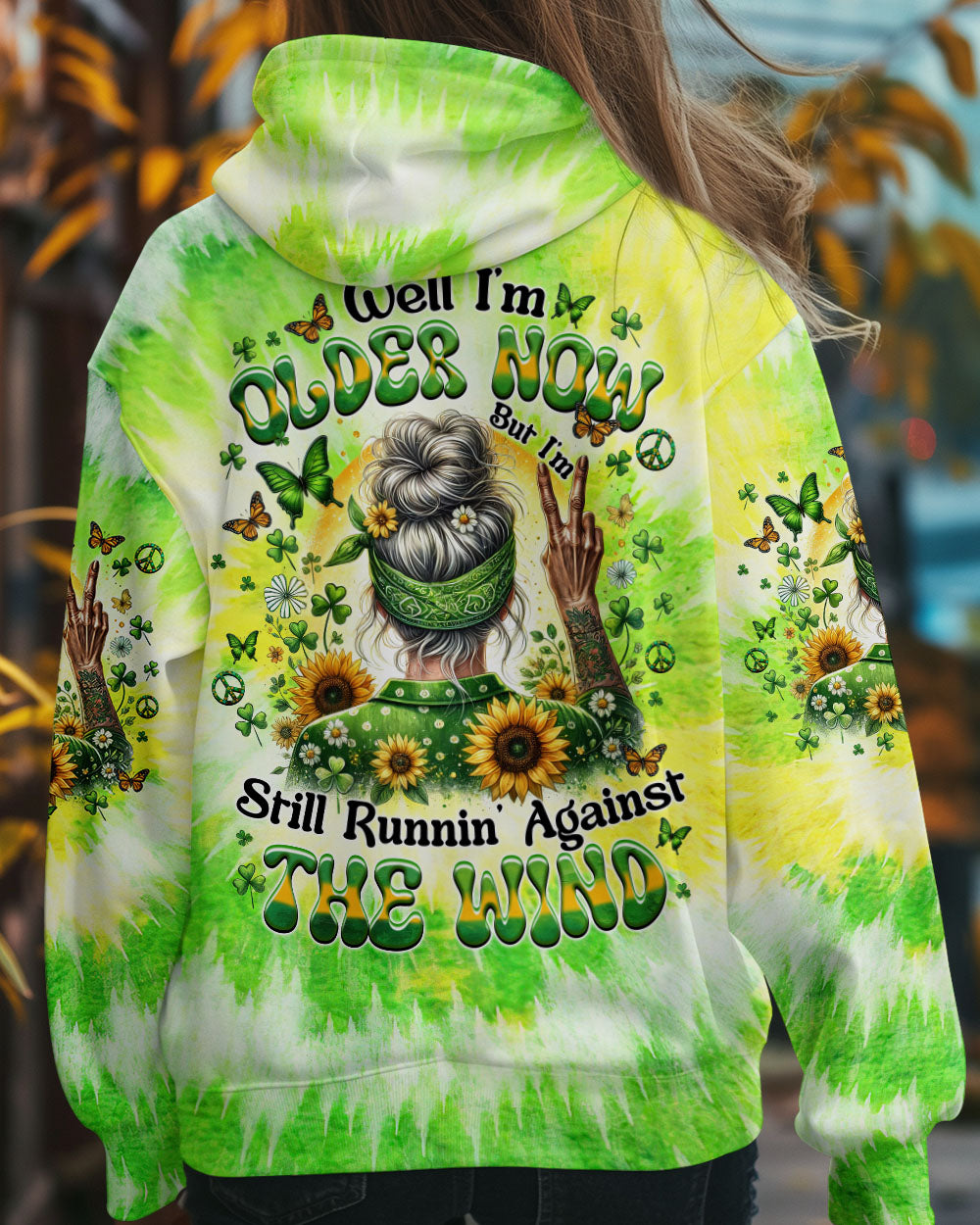 Older Now but Still Running Against the Wind Green Tie Dye Hippie Grandma AOP Shirts _5_ m3F9R