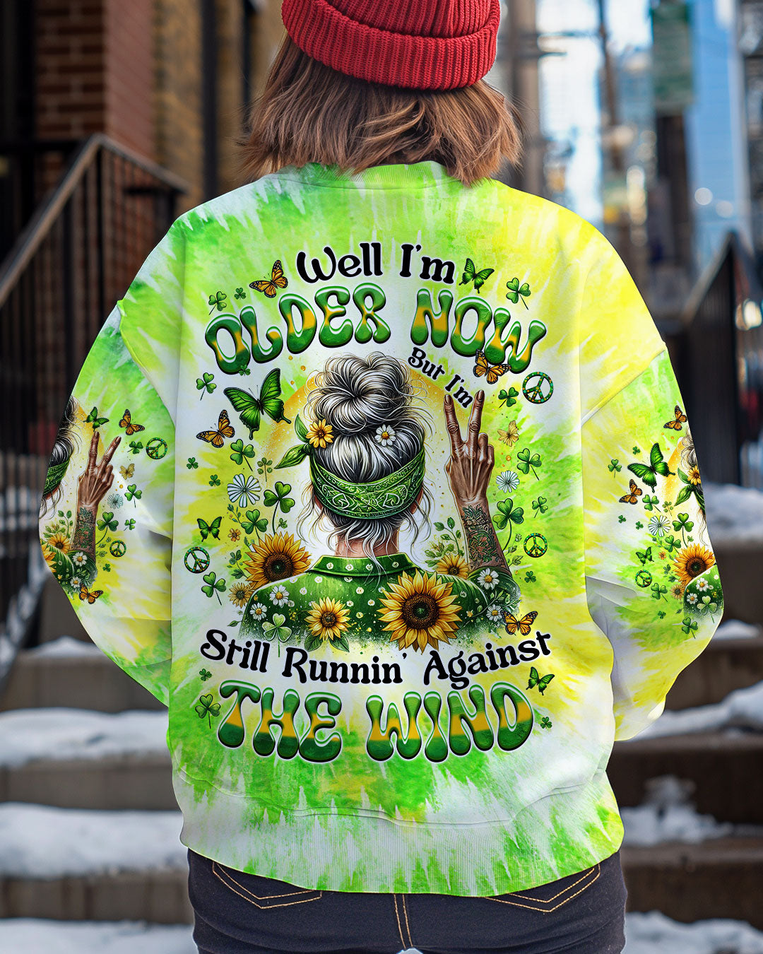 Older Now but Still Running Against the Wind Green Tie Dye Hippie Grandma AOP Shirts _7_ l19N0