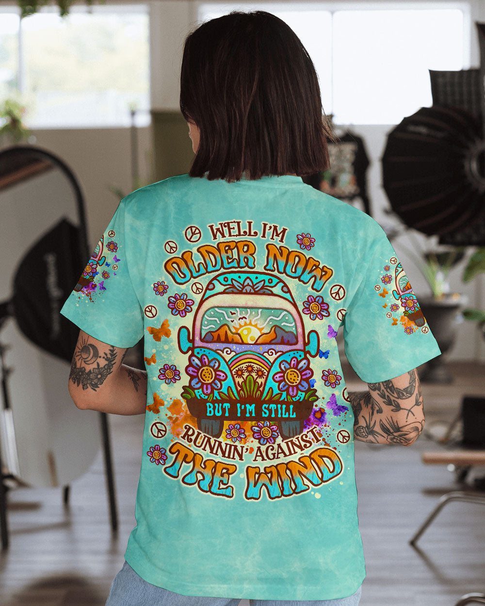 Older Now but Still Running Against the Wind Tie Dye Hippie Van and Floral AOP Shirts _11_ drNwi
