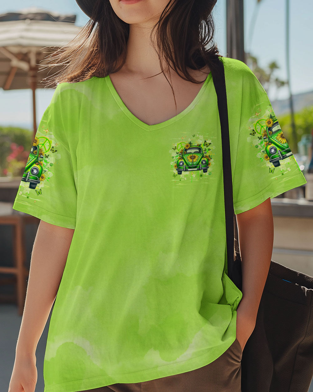 Older Wiser Still Chasing the Horizon Green Sunflower Peace Sign Car AOP Shirts _11_ sRCz1