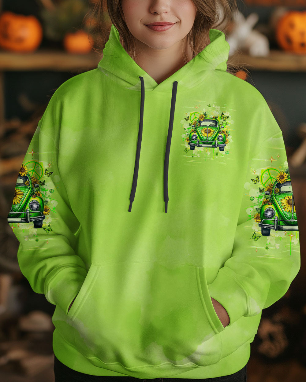 Older Wiser Still Chasing the Horizon Green Sunflower Peace Sign Car AOP Shirts _2_ gFOu1